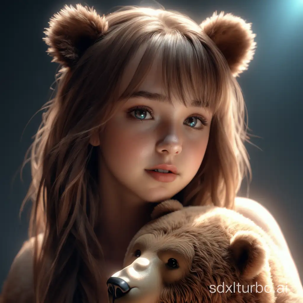 bear girl, beautiful, female, ultrarealistic, soft lighting, 8k