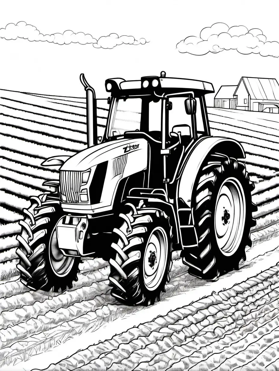 Sunlit Zetor Tractor Plowing Field Coloring Page