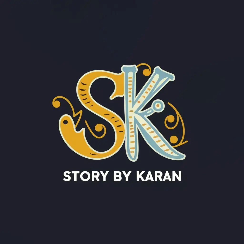 logo, SK, with the text "Story By Karan ", typography, be used in Entertainment industry