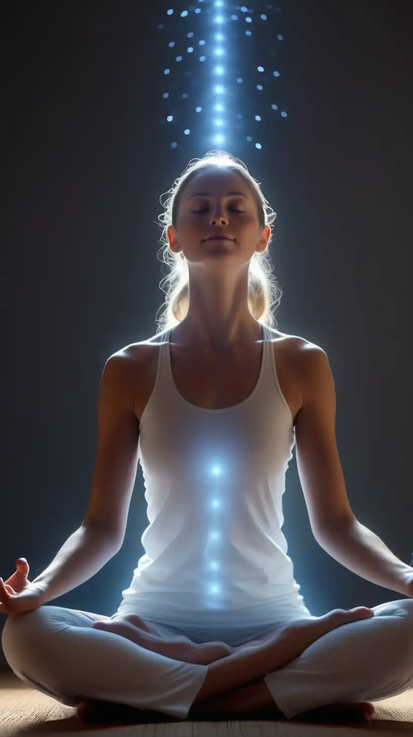 woman glowing, ascending meditating 4k