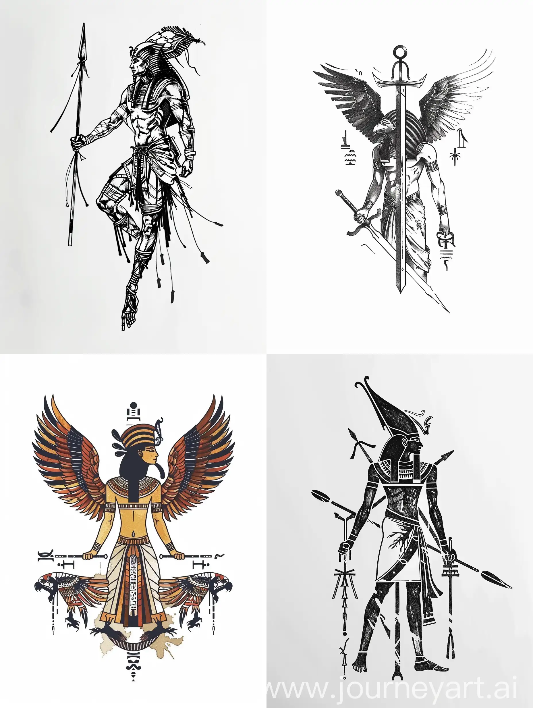 Minimalist-Egyptian-Mythology-Symmetrical-Set-Tattoo-Design-Sketch