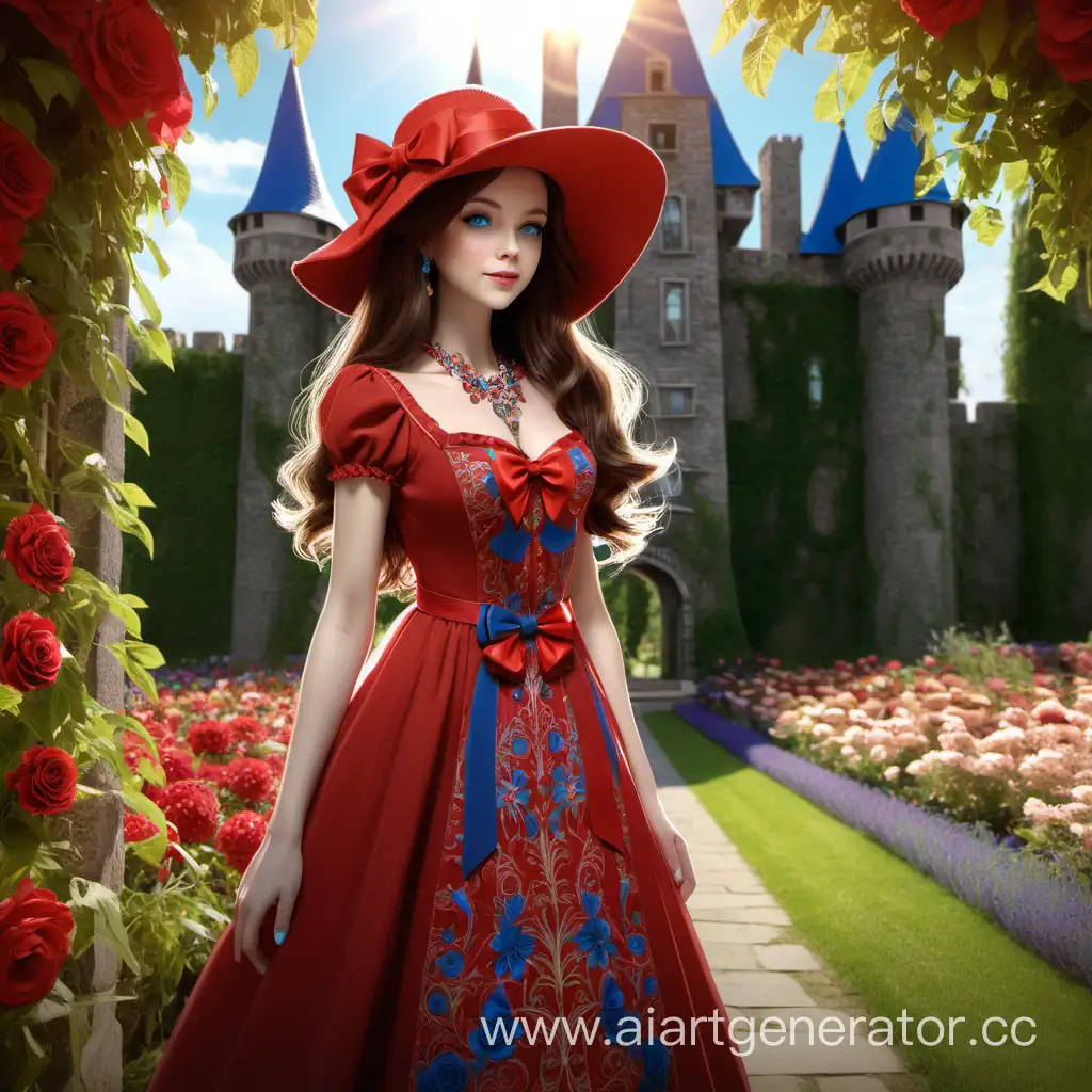 Elegant-Lady-in-Red-Captivating-Garden-Scene-with-Intricate-Details