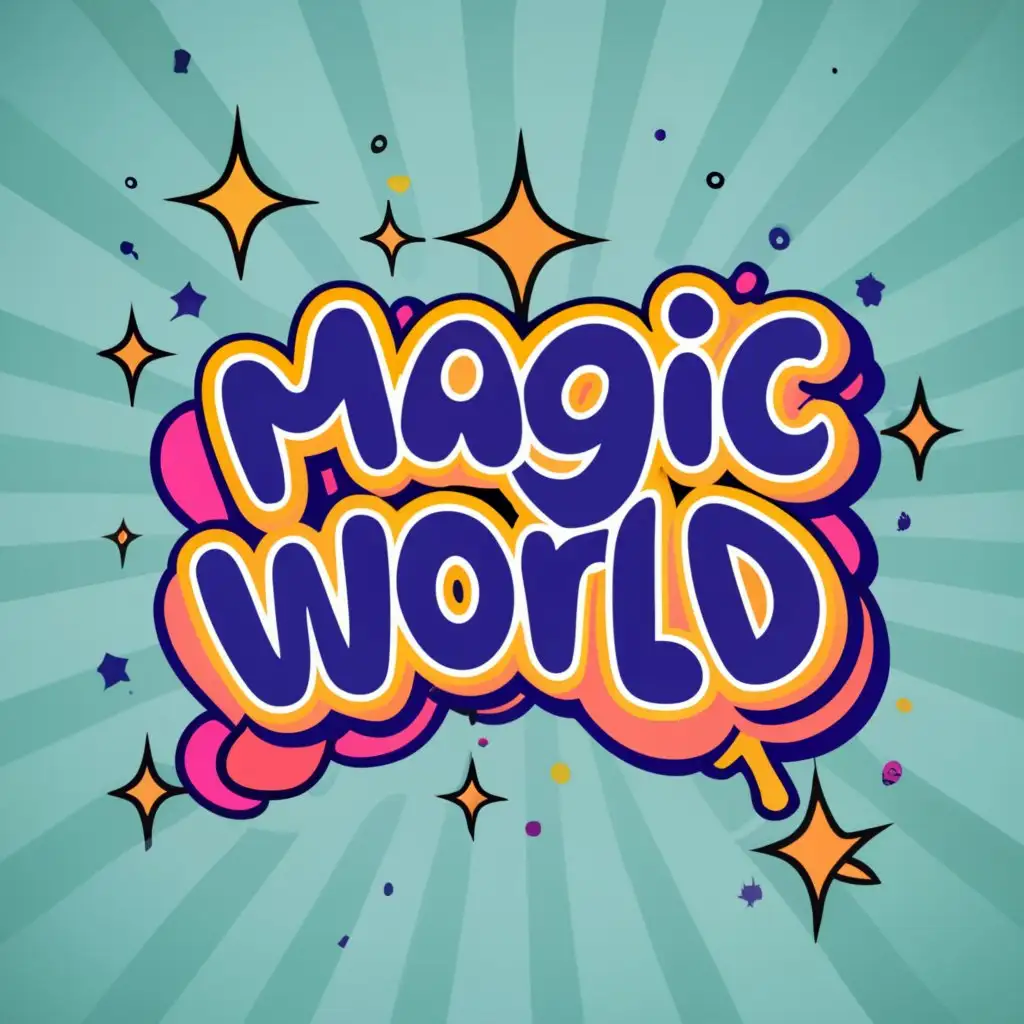logo, balloons, birthday, event, with the text "magic world", typography, be used in Events industry