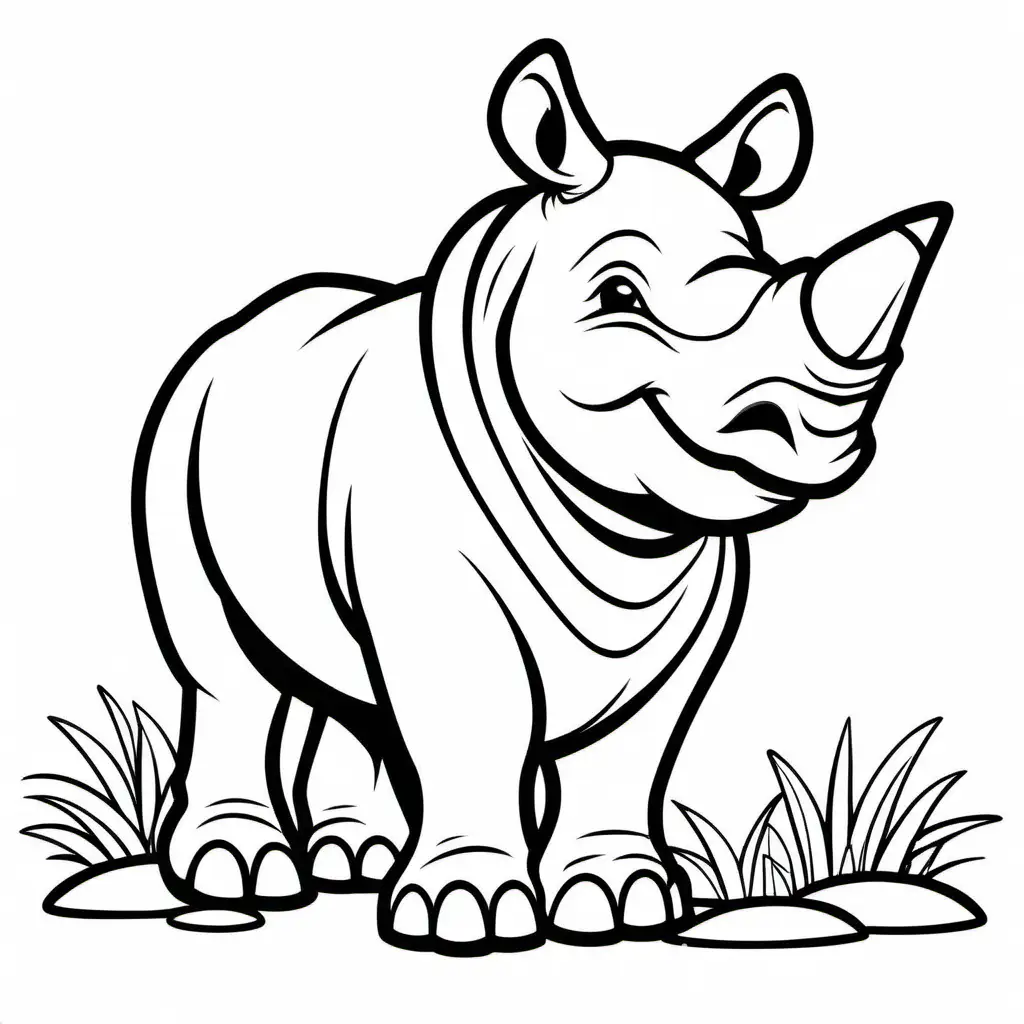 Adorable-Rhino-Coloring-Page-for-Kids-Black-and-White-Line-Art-on-White-Background