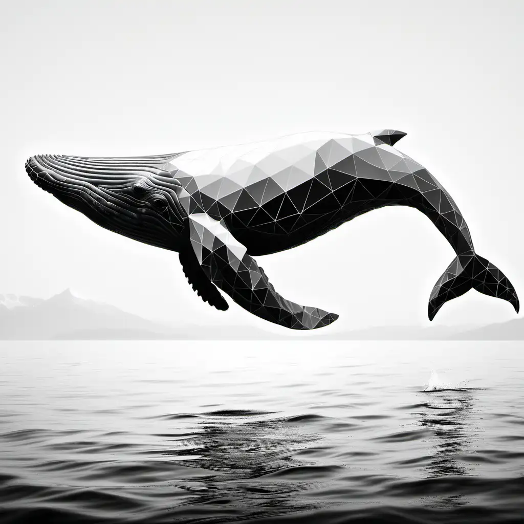 Stylized Geometric Humpback Whale Art in Black and White