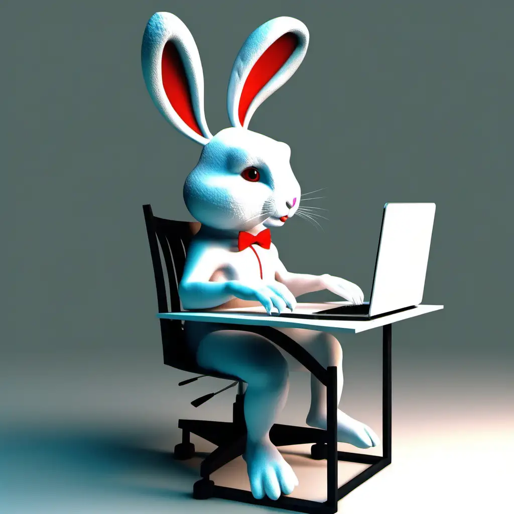rabbit sitting on a chair at the computer 3D