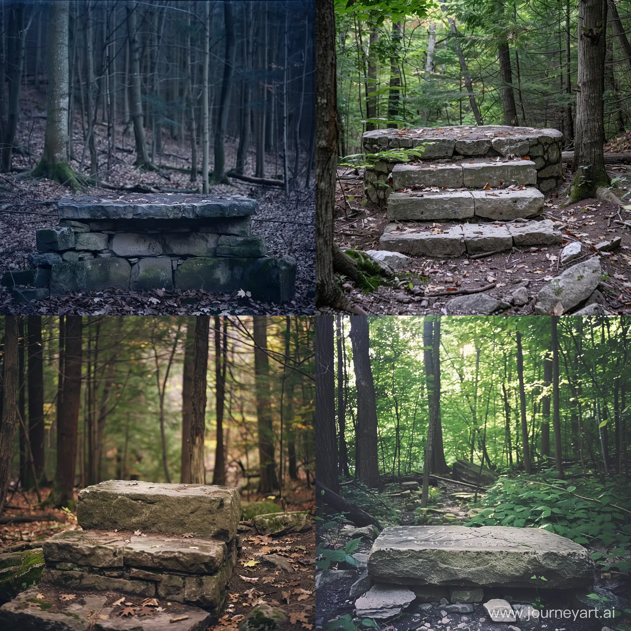 Forest-Stone-Podium-Tranquil-Nature-Setting-with-Central-Stone-Structure