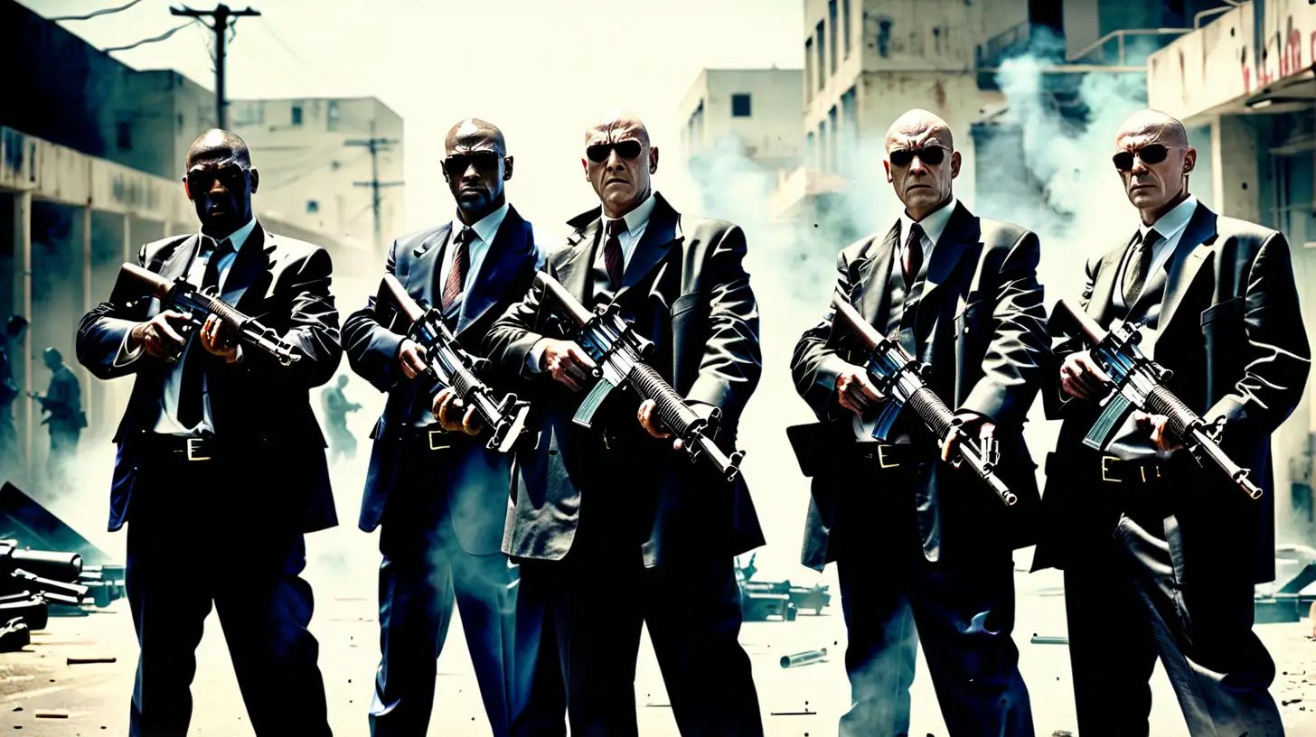 a group of hit men with machine guns