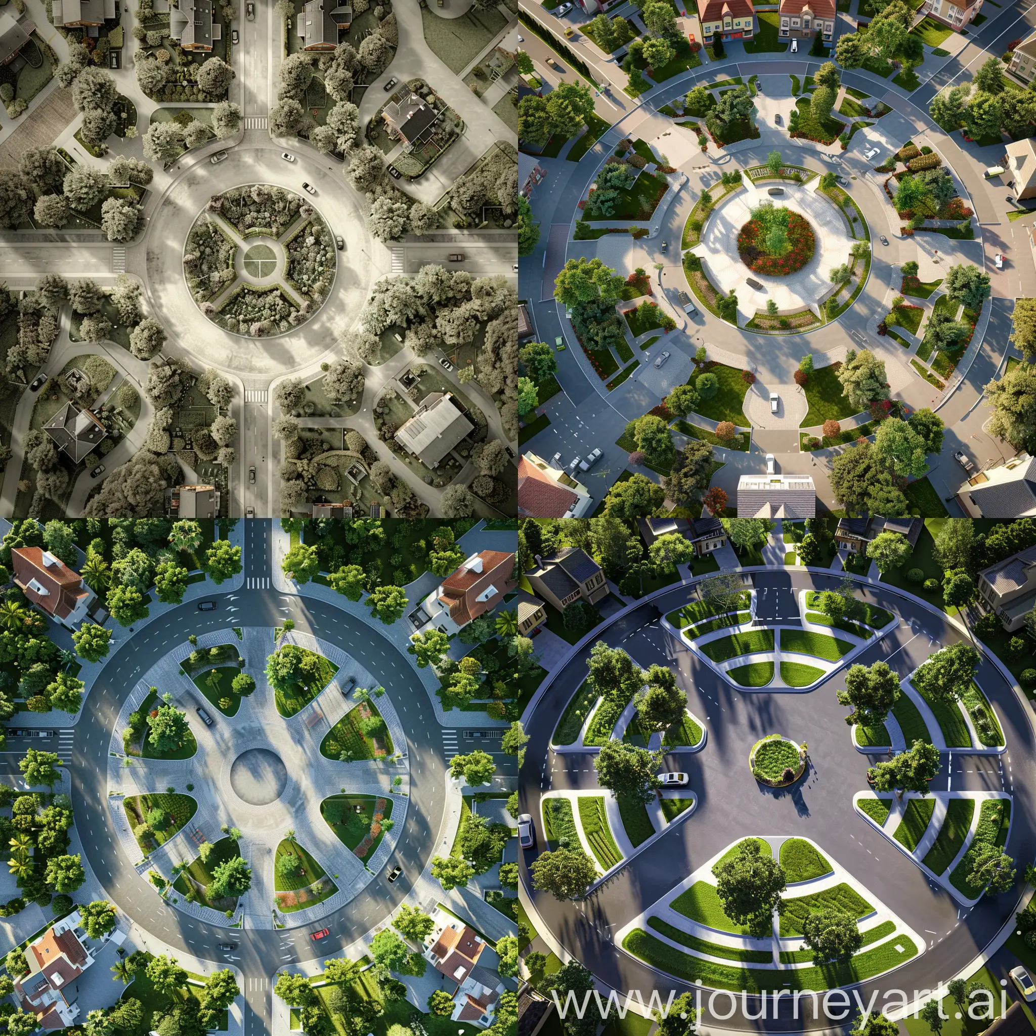 Urban-Roundabout-with-Vibrant-Pavement-Changes-and-Surrounding-Parks