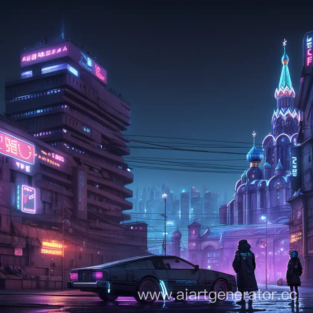 Русский город, Киберпанк, Аниме , Ночь, 2D