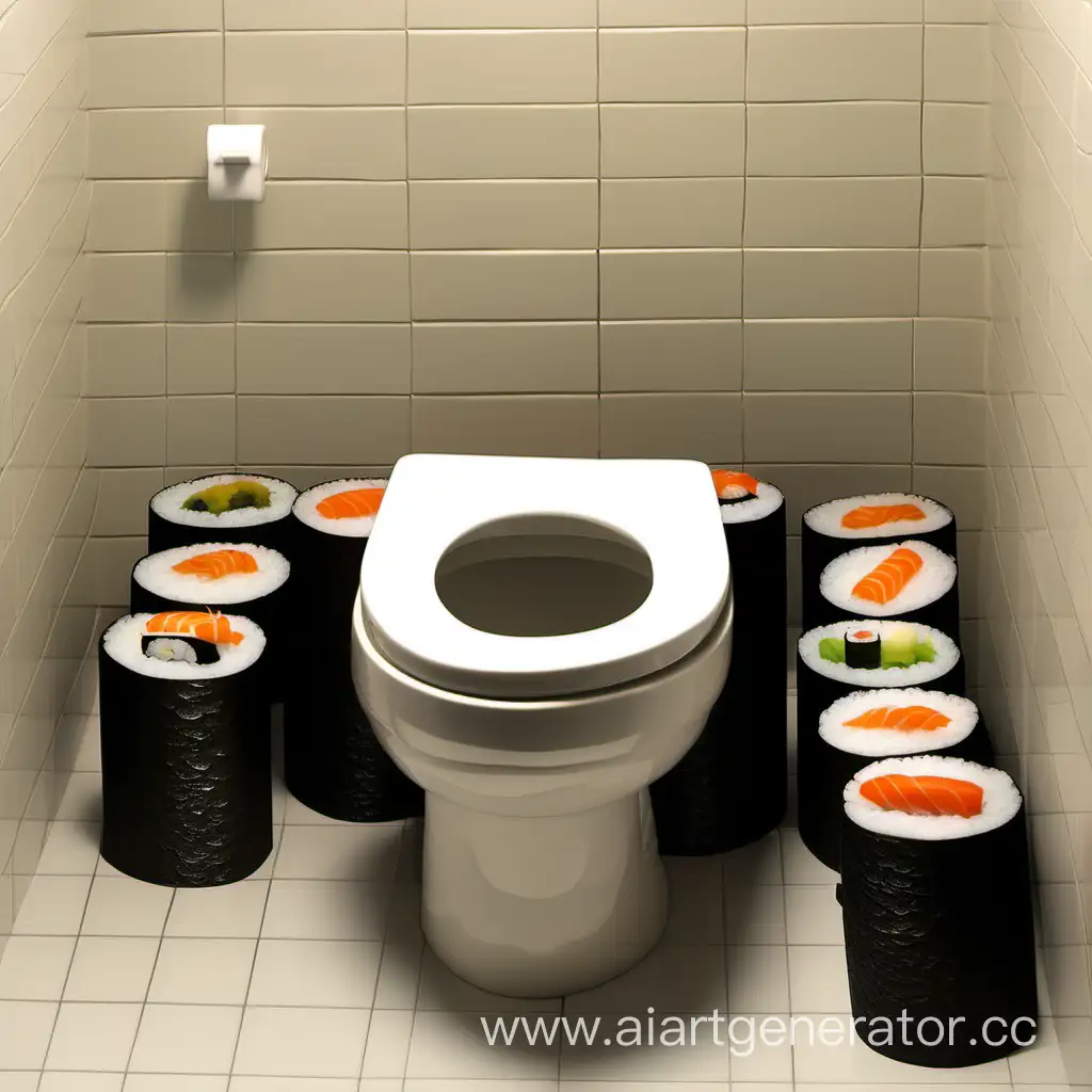 Colorful-Sushi-Rolls-in-a-Unique-Toilet-Setting