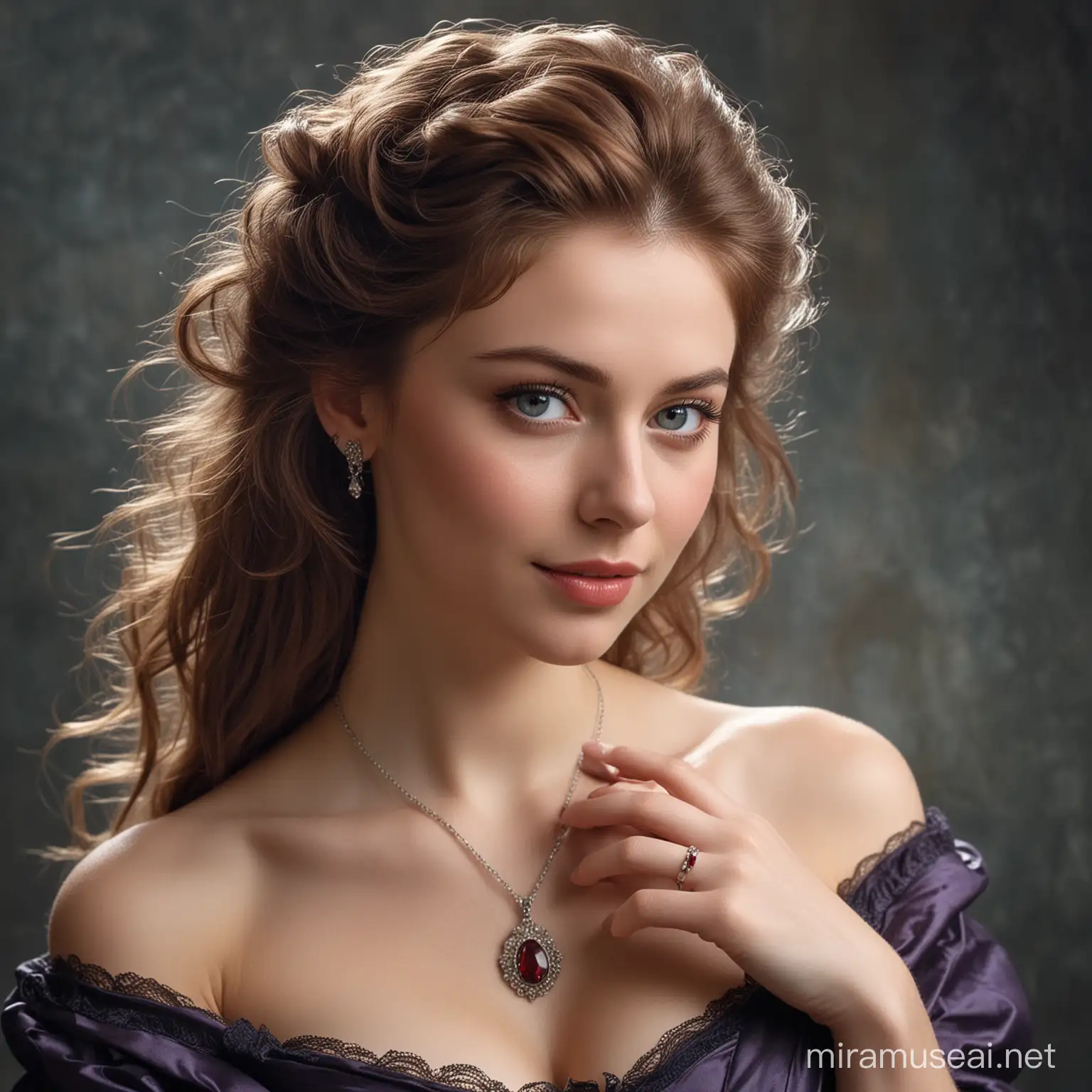 Enchanting Victorian Noblewoman with Ruby Jewelry