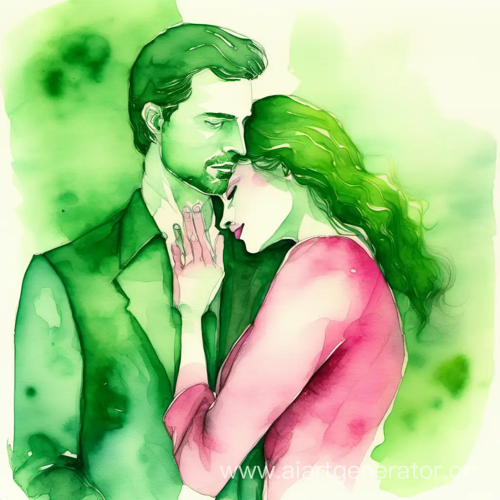 Watercolor-Tenderness-A-Womans-Essential-Presence-in-Shades-of-Green-and-Pink