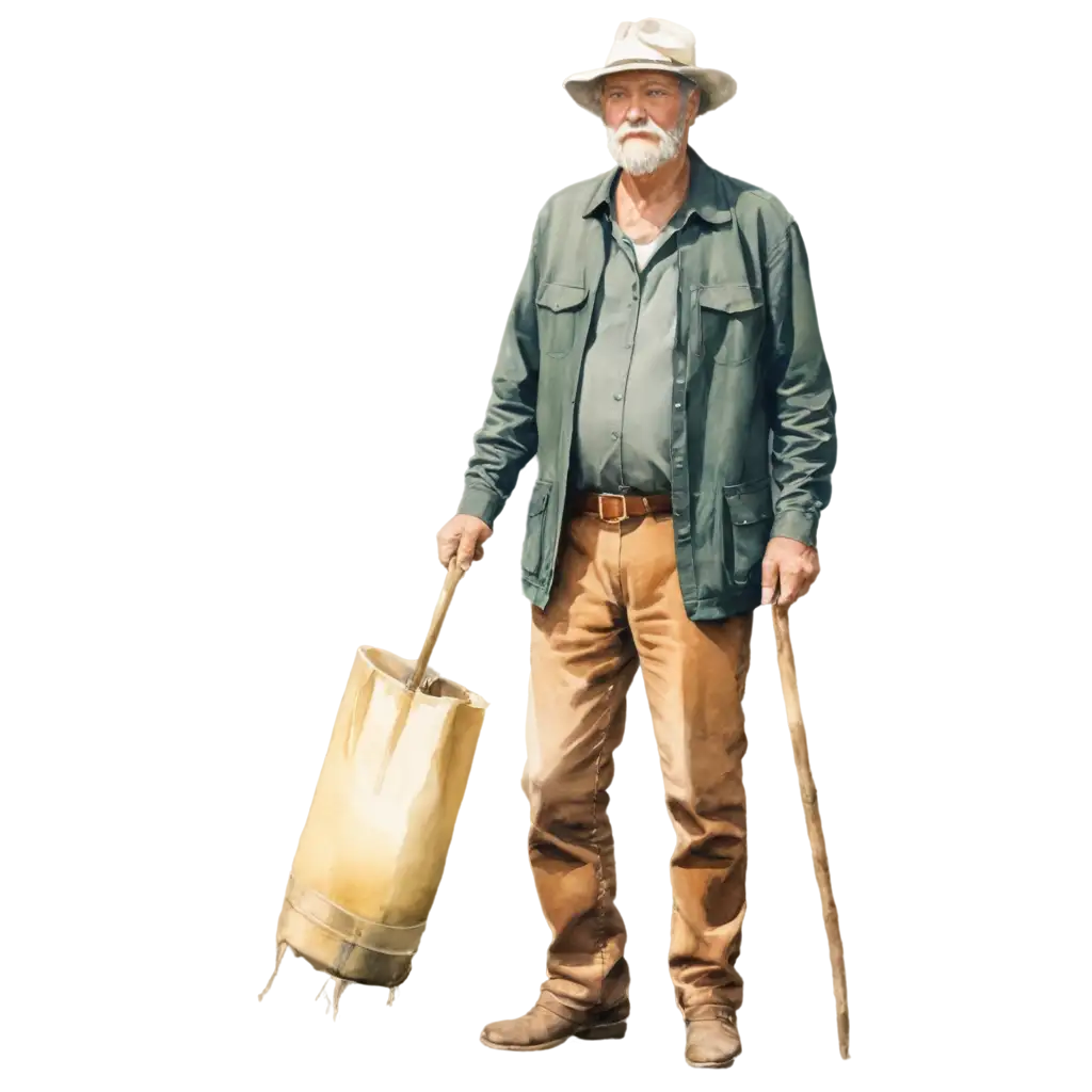 grandpa, casual farmer, standing, watercolors