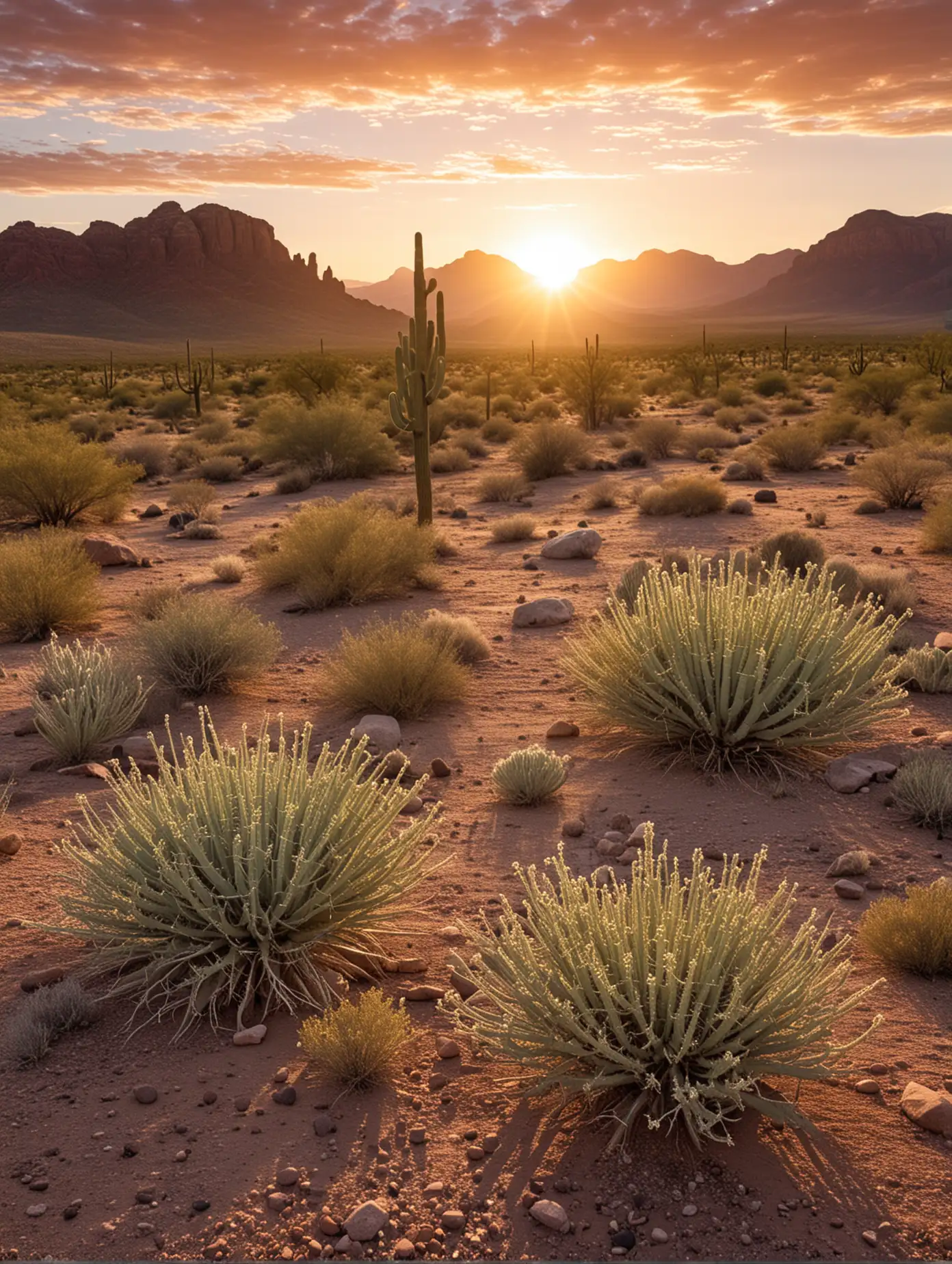 Vibrant Arizona Desert Sunrise Majestic Desert Landscape Bathed in Golden Light