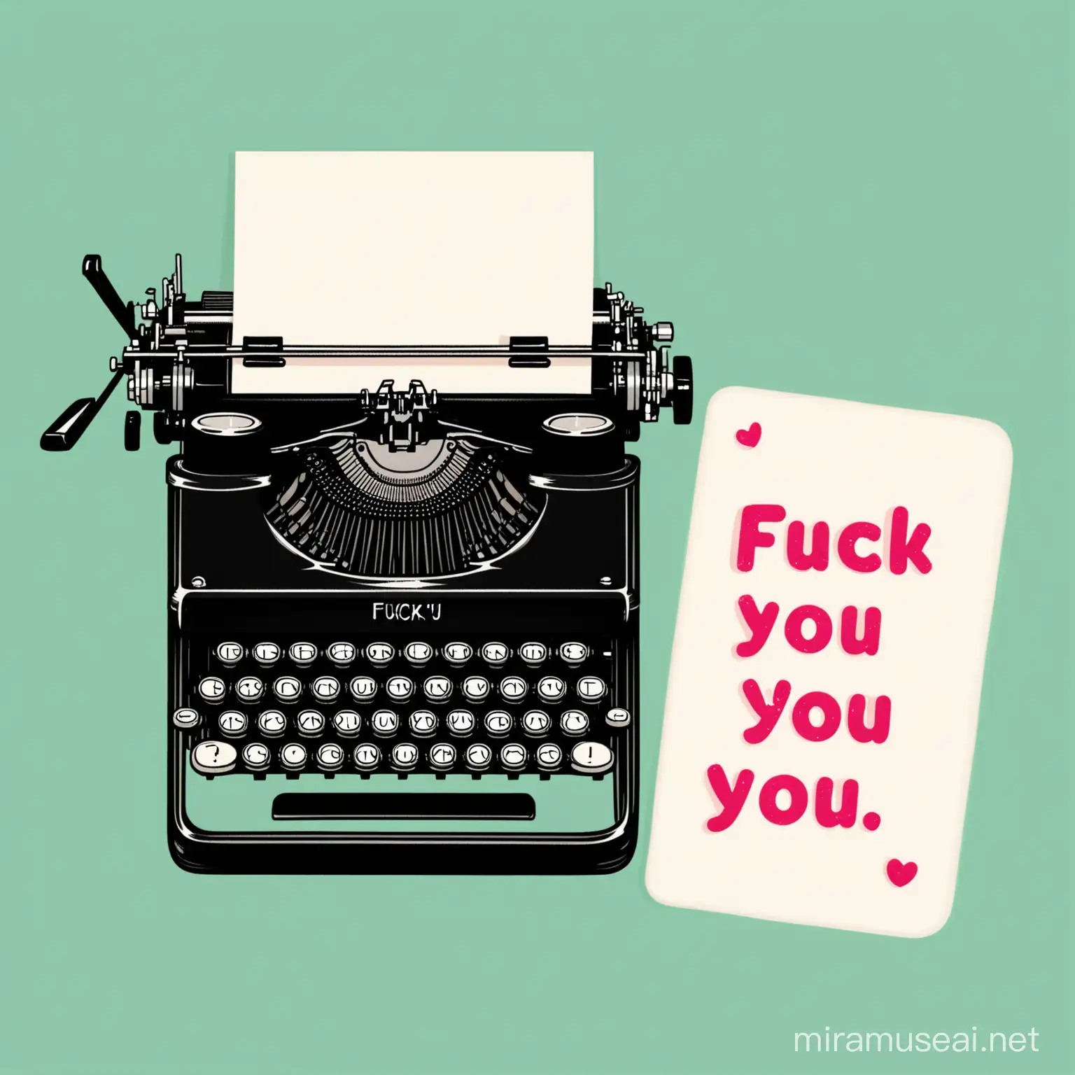 typewriter with the typed  text "Fuck You", sticker style