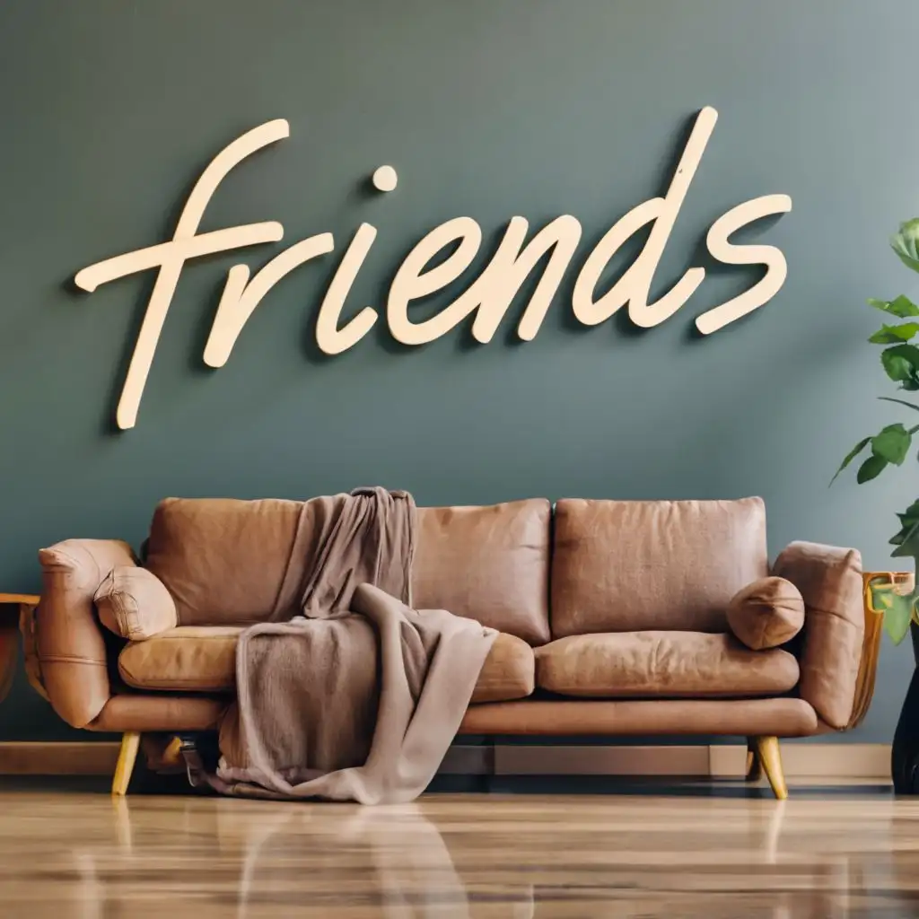 Logo Design For Friends Furniture Warm Brown Sofa Emblem with Bold