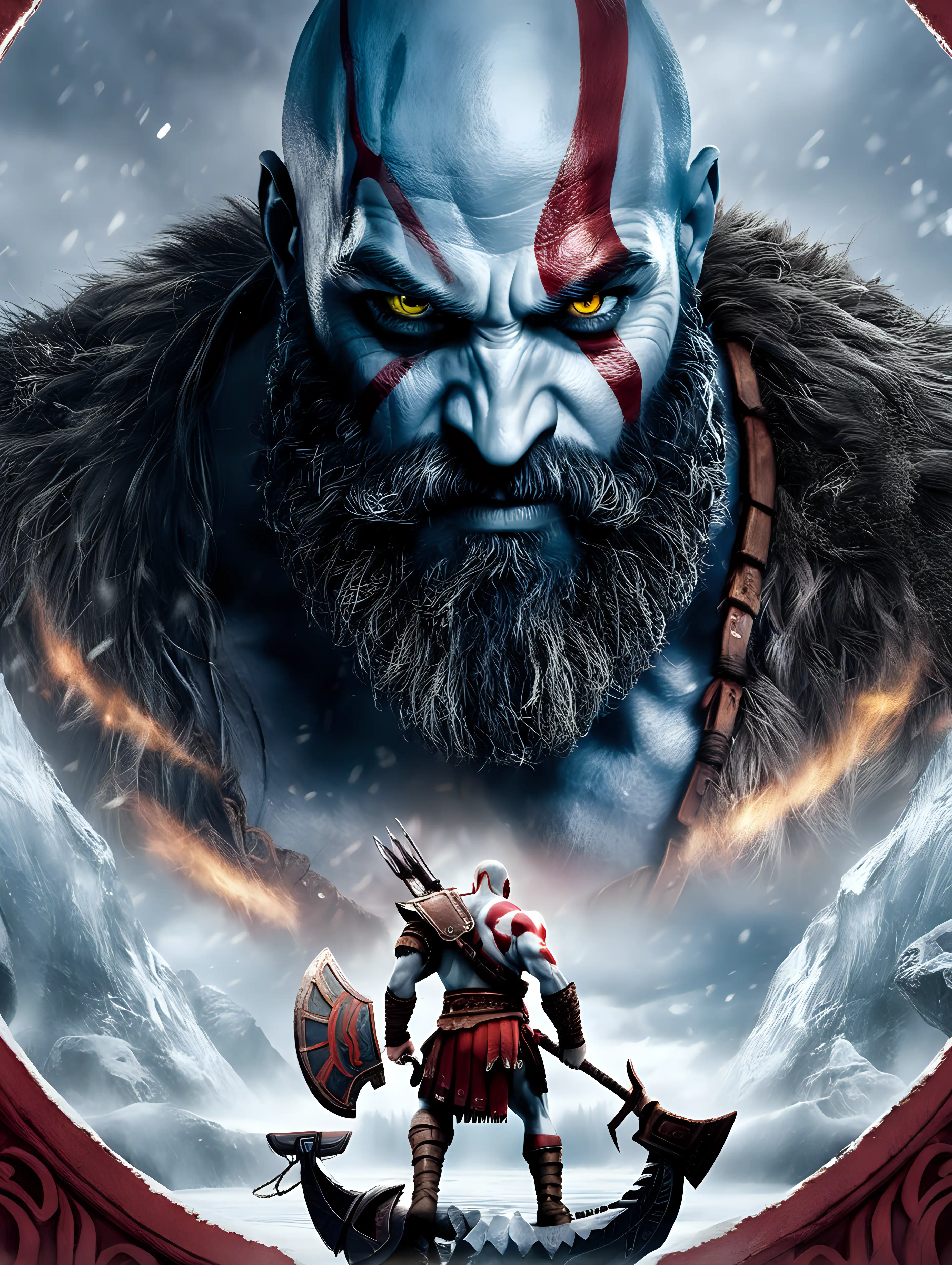 Epic God of War Ragnarok Movie Poster Featuring Mythical Warriors Battling Amidst Nordic Landscapes