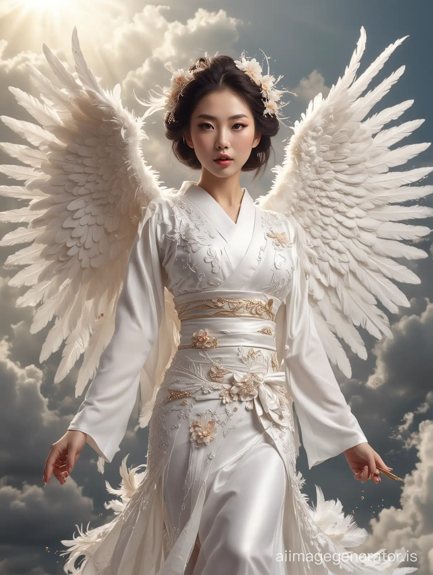Graceful-Angelic-Geisha-Riding-Feathered-Dragon-in-Japanese-Cloudscape