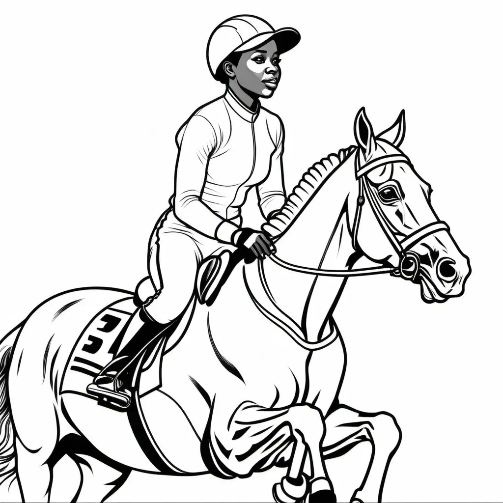 AfricanAmerican Female Jockey Coloring Page