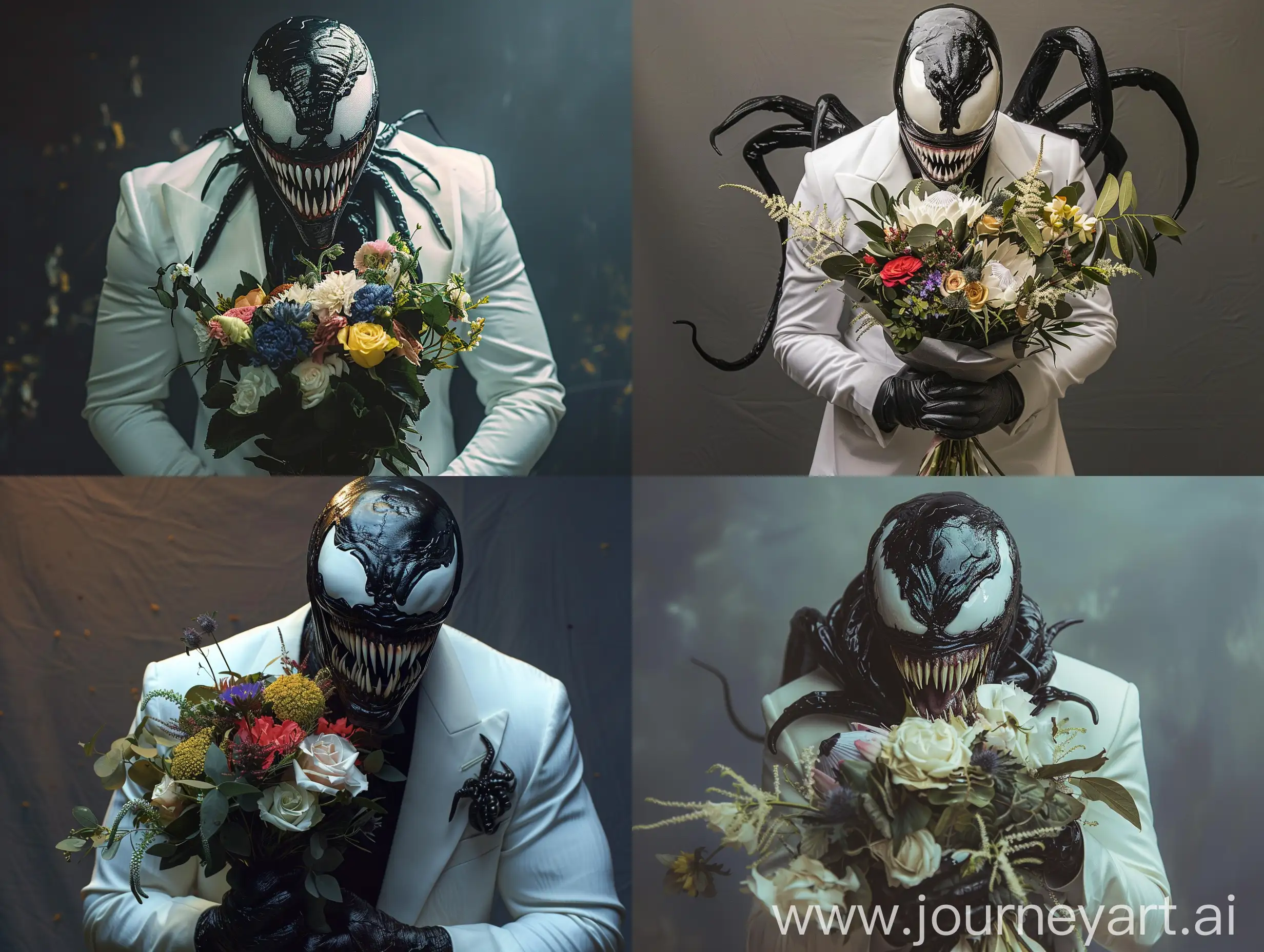Elegant-Venom-in-White-Suit-with-Enchanting-Bouquet