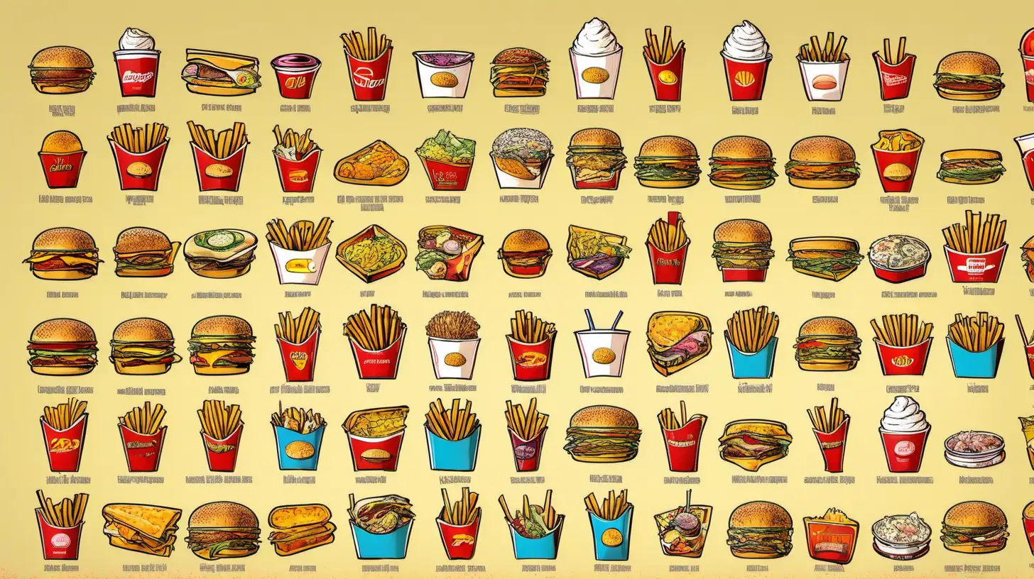 Imagine of (100) different (fast foods) --v 5