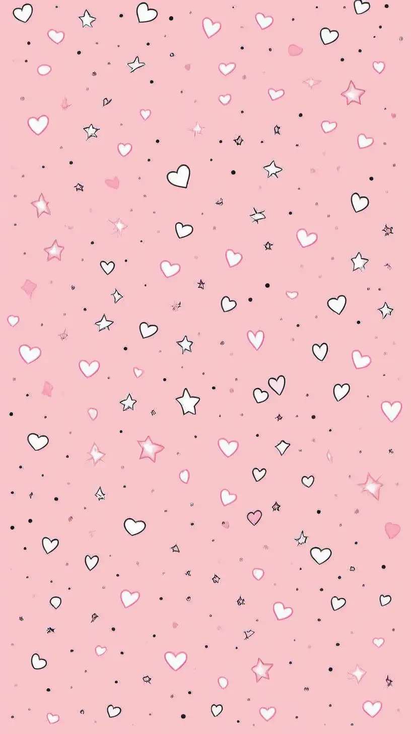 Whimsical Cartoon Hearts and Stars Pattern on Light Pink Background
