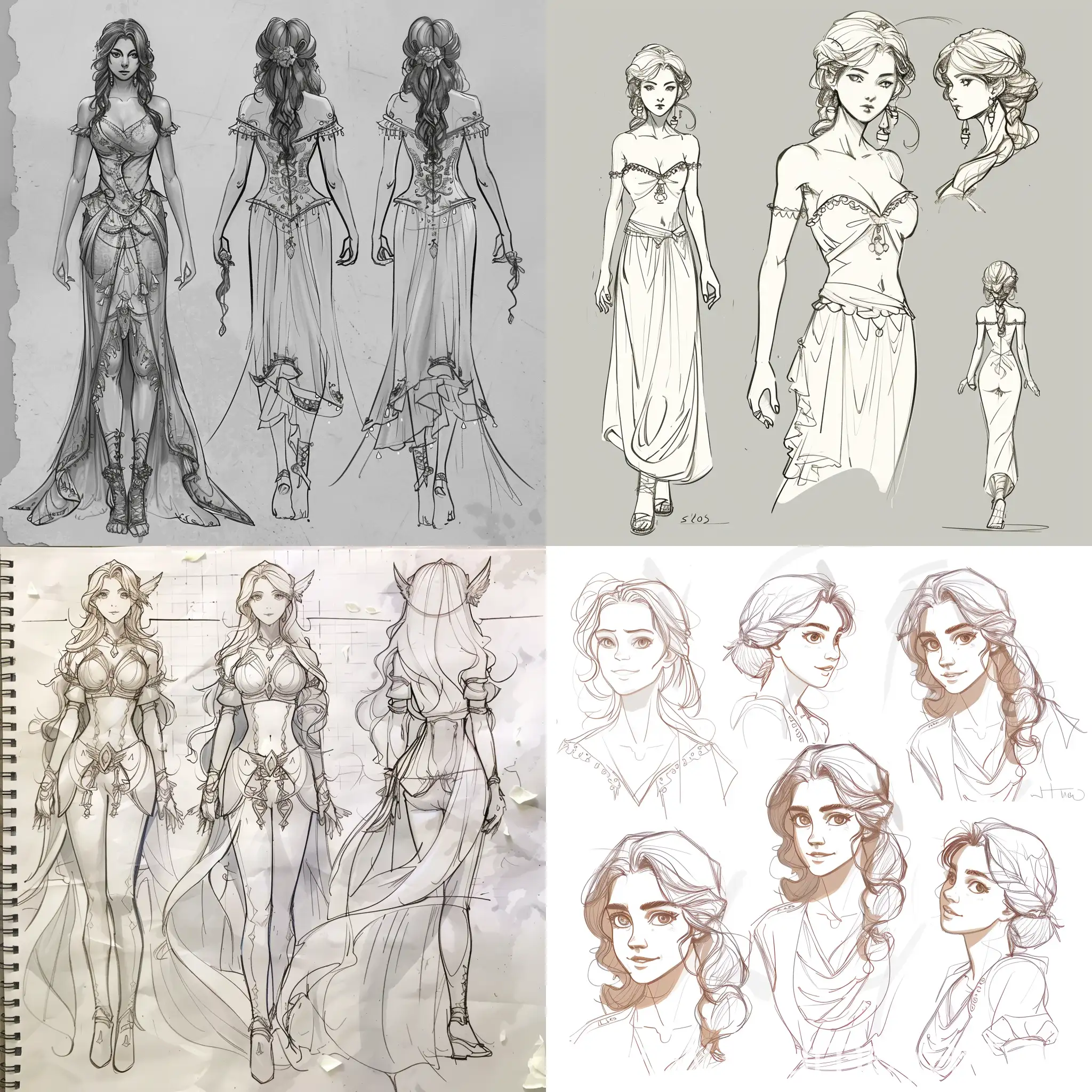 Character-Design-Sheet-of-Beautiful-Ethereal-Woman-in-Romanesque-Style