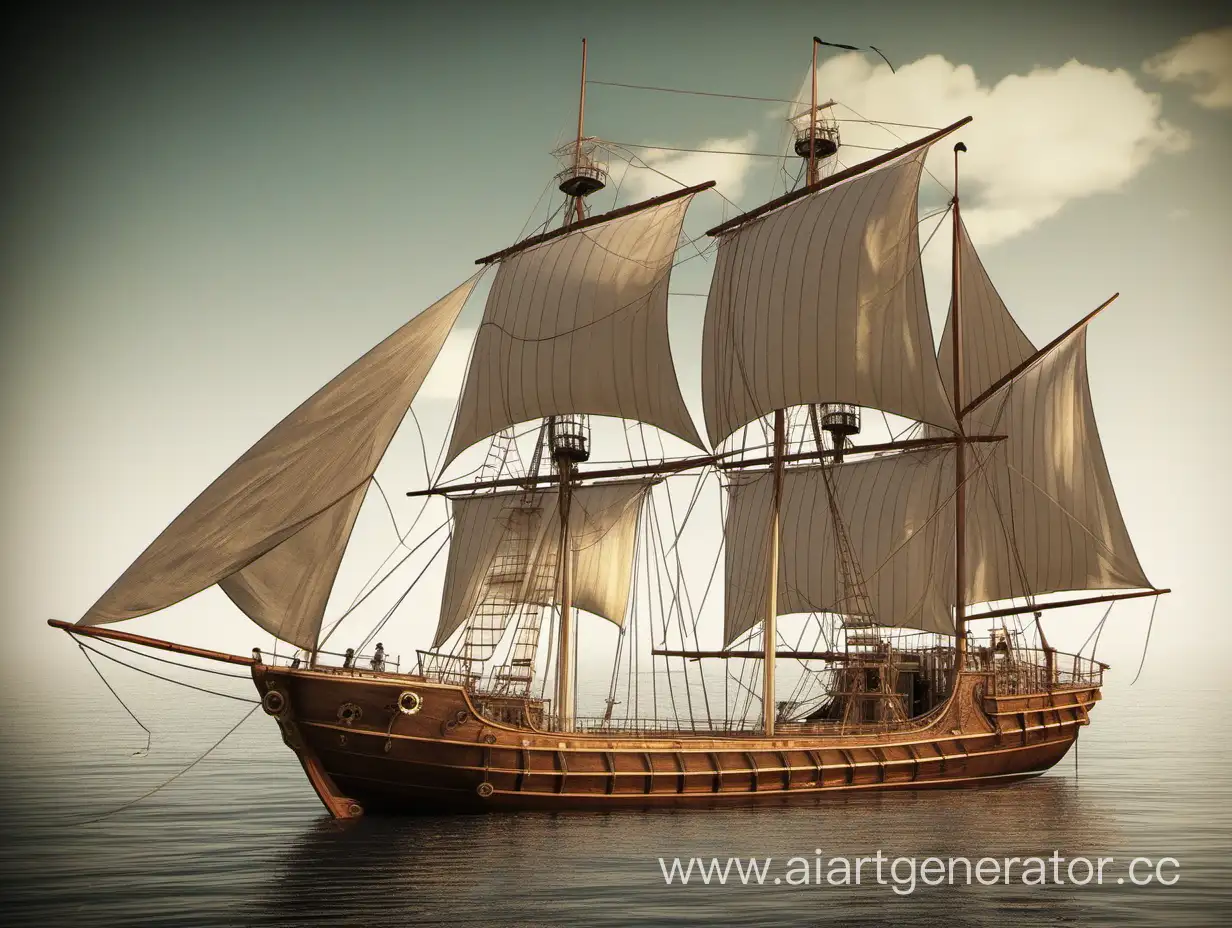 Electrically-Powered-Steampunk-Schooner-Sailing-in-18th-Century-Waters