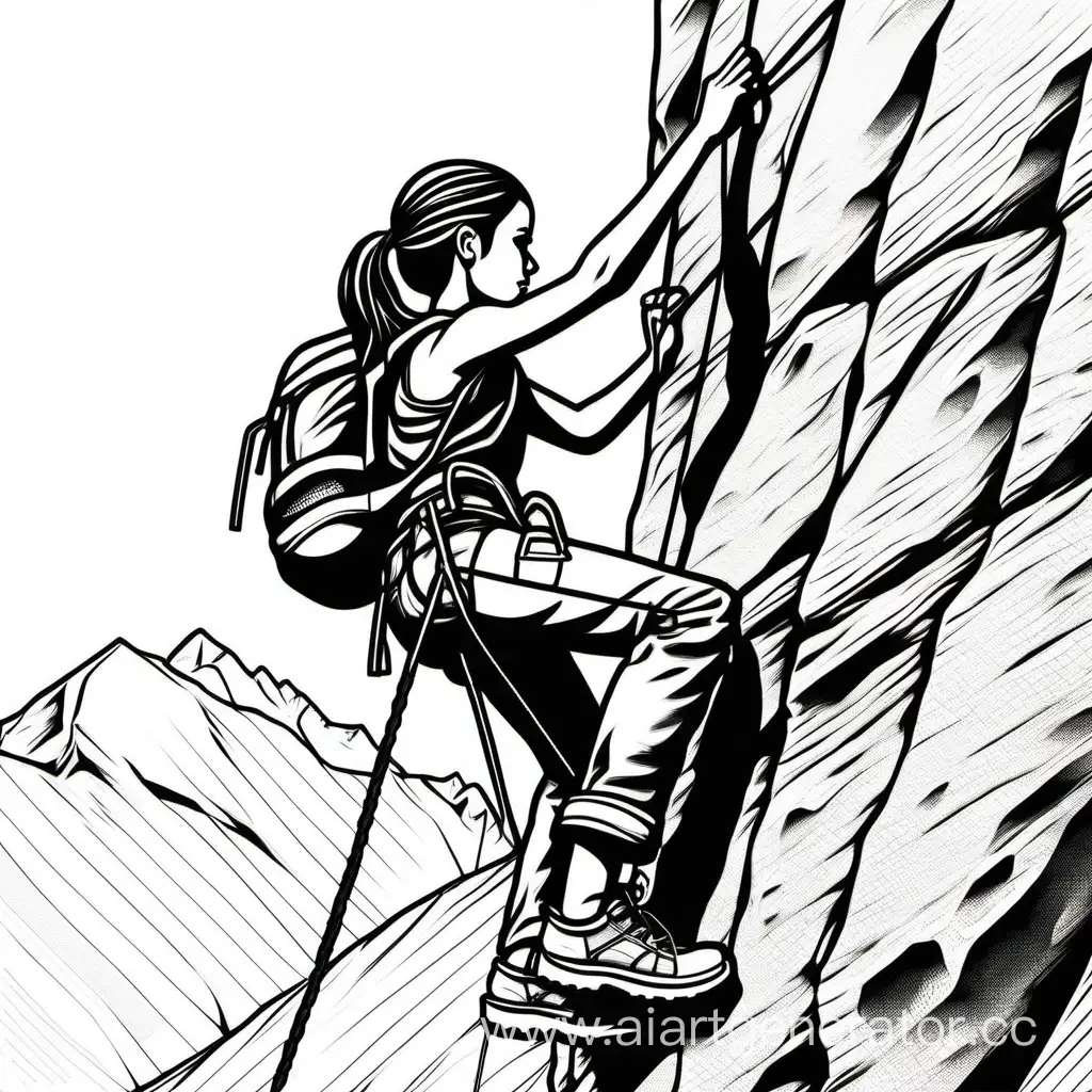 teenager girl rock-climbing white-line-art