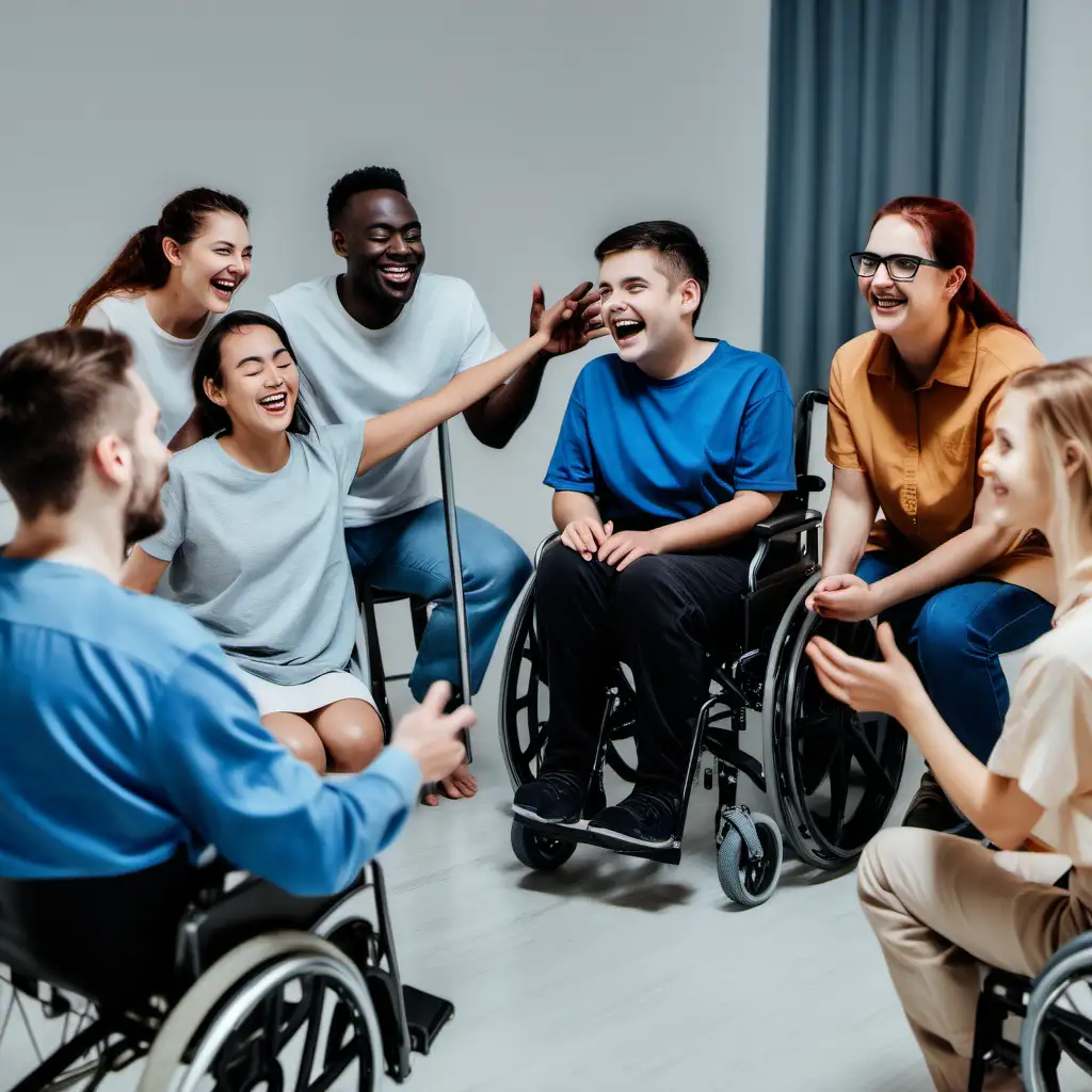Group of People with a disability sitting around happy