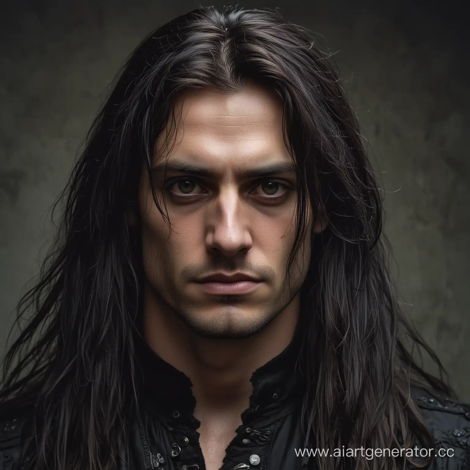 Gothic-Style-Portrait-of-a-Man-with-Dark-Eyes-and-Long-Hair