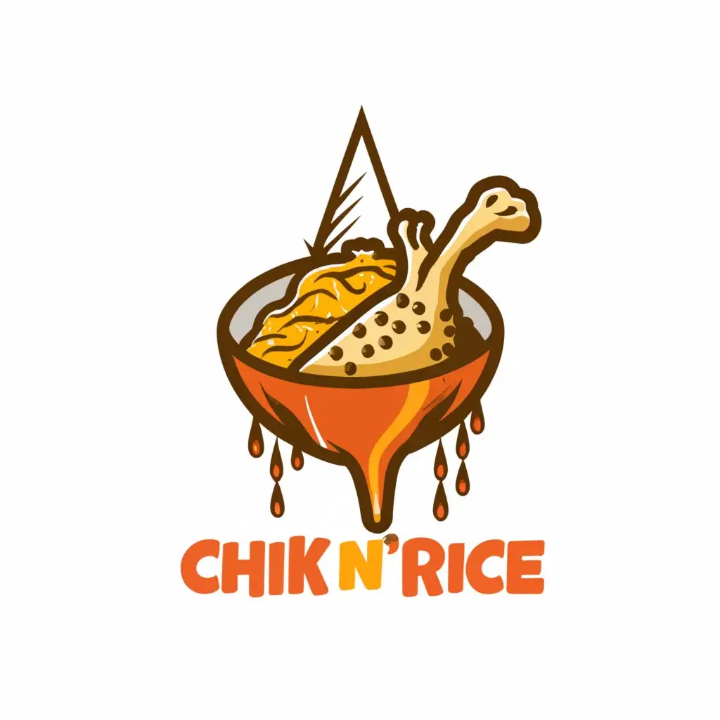 a logo design,with the text "CHICK N' RICE", main symbol:chicken meat wrap in a hanging rice with spicy flavor,complex,be used in Restaurant industry,clear background