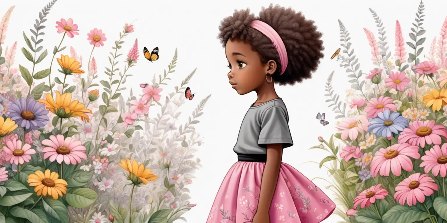 Vibrant Floral Garden Scene with African Girl