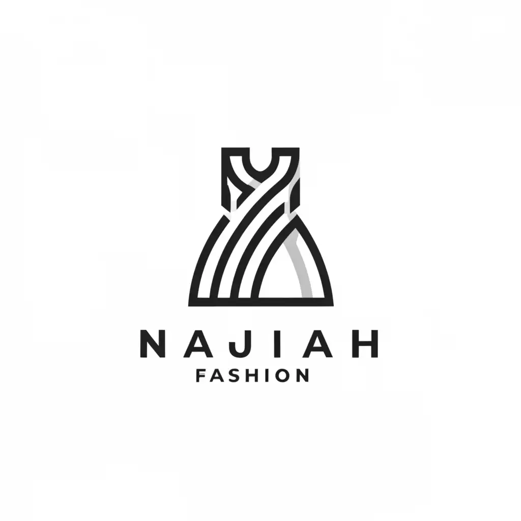 a logo design,with the text "Najiah Fashion", main symbol:Dress,Minimalistic,clear background