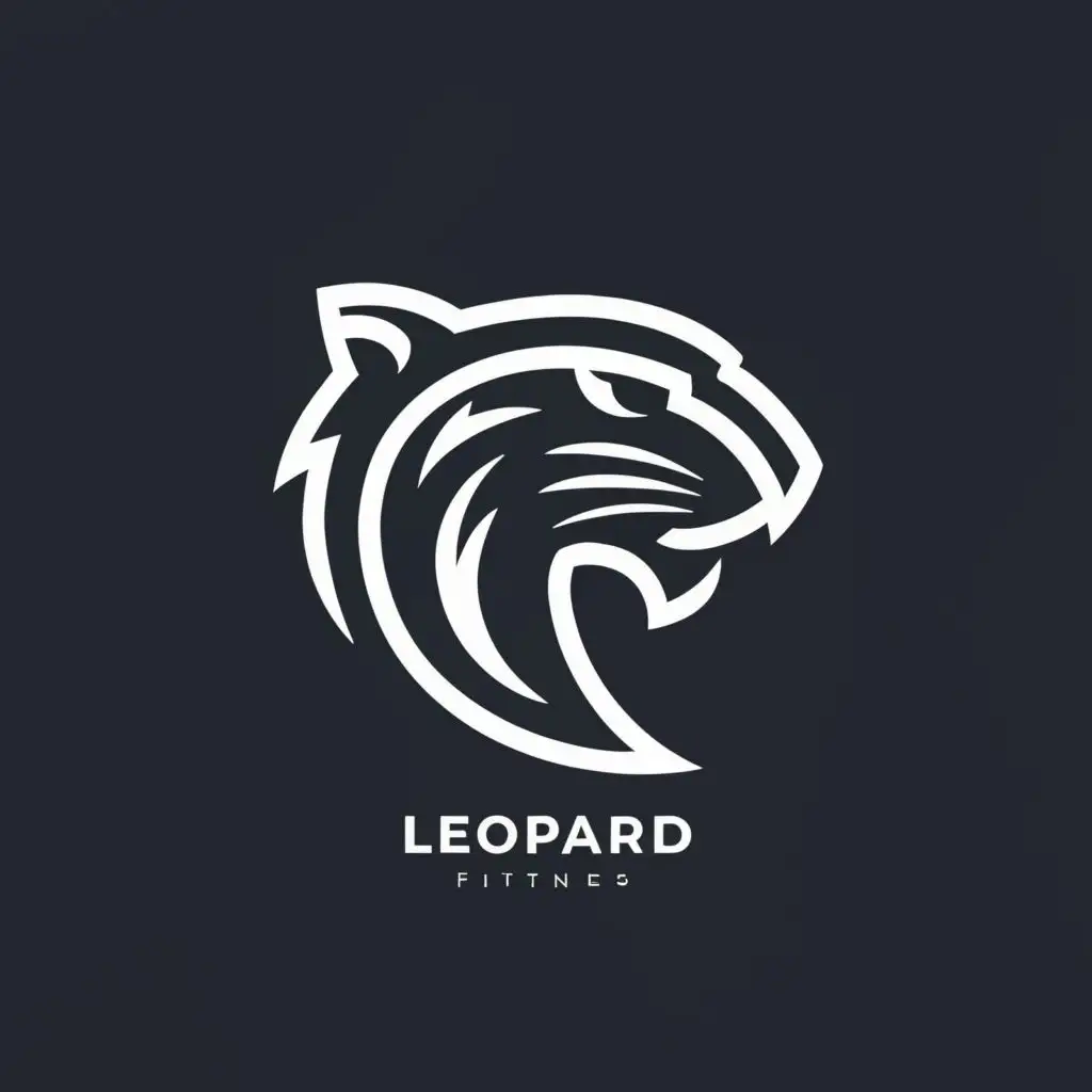 logo, white leopard sideview face with spots minimalist monoline for fitness brand, with the text "leopard", typography, be used in Sports Fitness industry