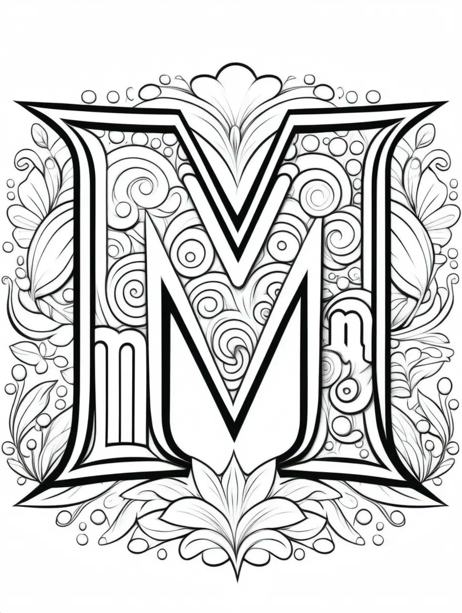 coloring page for kids, inside of the letter M