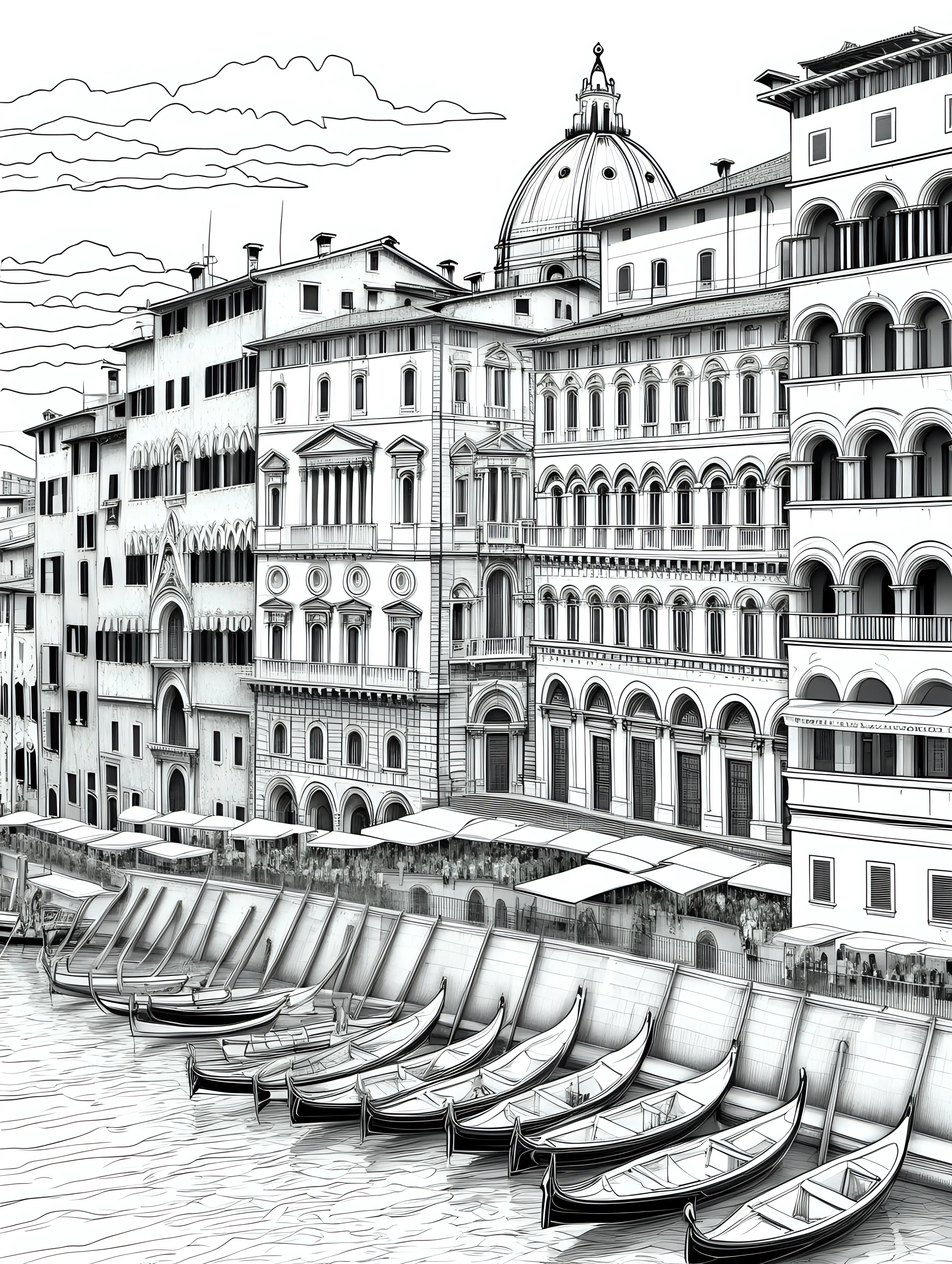Erstelle außergewöhnliche, detailreiche Bilder, verschiedene bekannte Gebäude oder Sehenswürdigkeiten aus Italien zum Ausmalen für Erwachsene mit feinen schwarzen Linien und weißem Hintergrund, ohne Farbe, ohne Stifte,