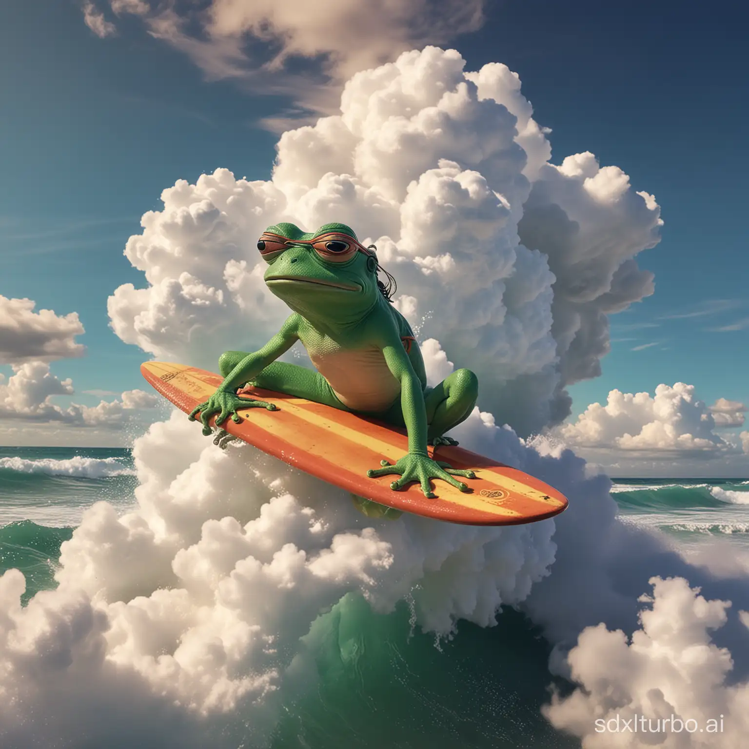 Pepe frog dmt surfing a cloud