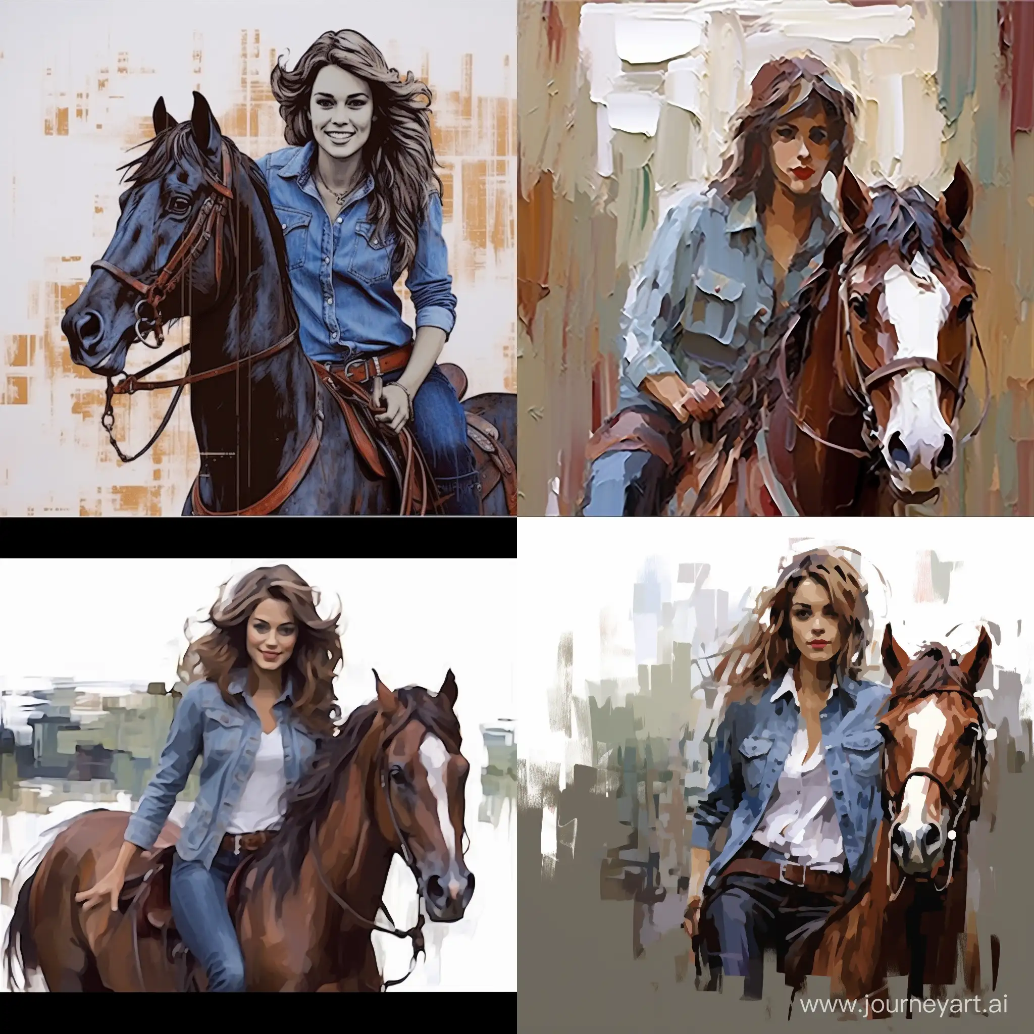 Joyful-Cowgirl-in-Designer-Western-Outfit-Stunning-Oil-Painting-Illustration