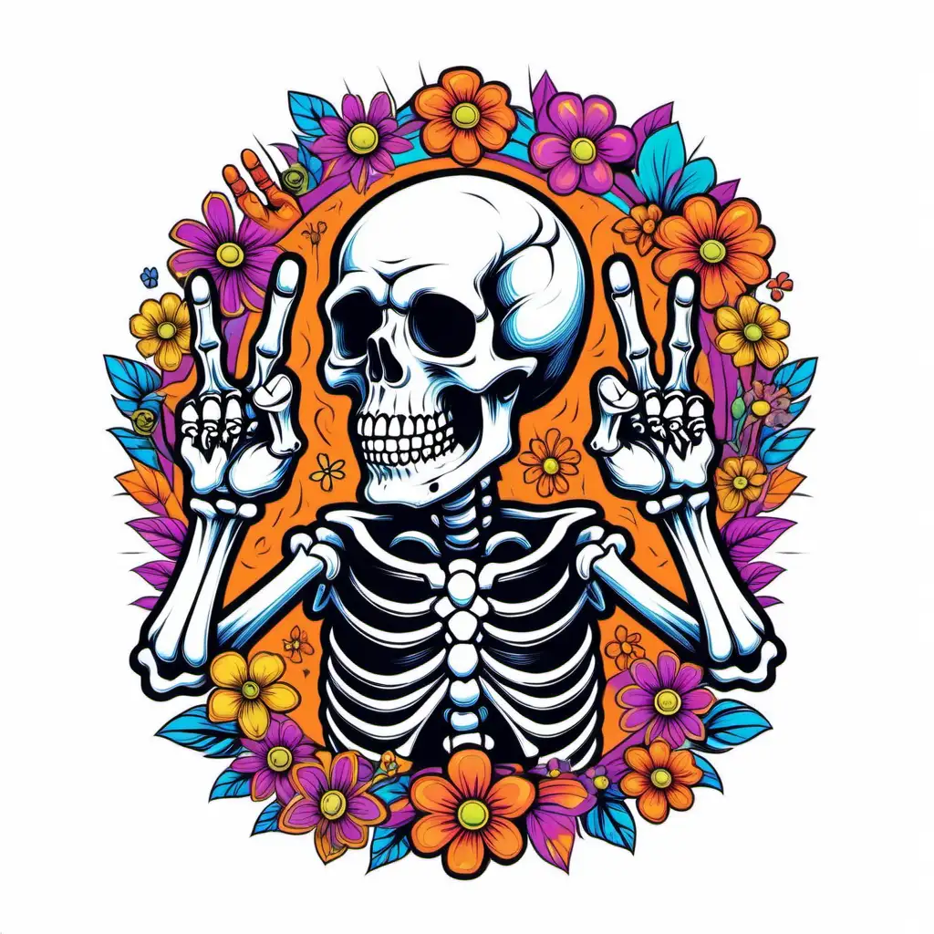 retro colors,Skeleton middle finger, add flowers and psychedelic patterns tshirt design vector, white background v
5.1 raw 