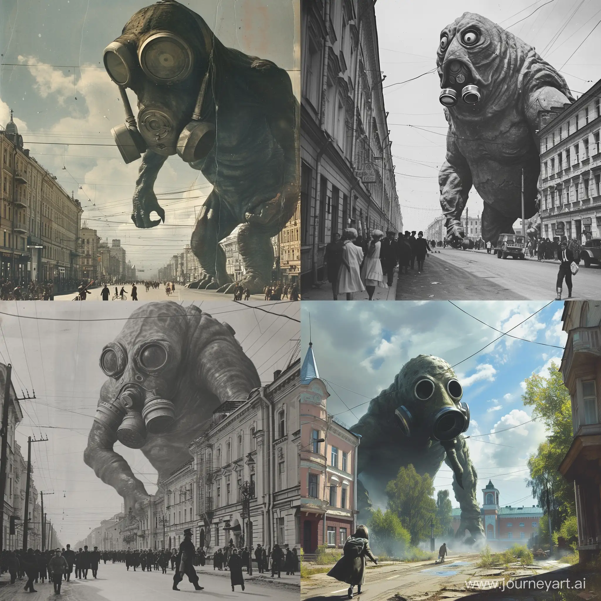 Soviet-Union-Street-Scene-with-Massive-Gas-Mask-Monster