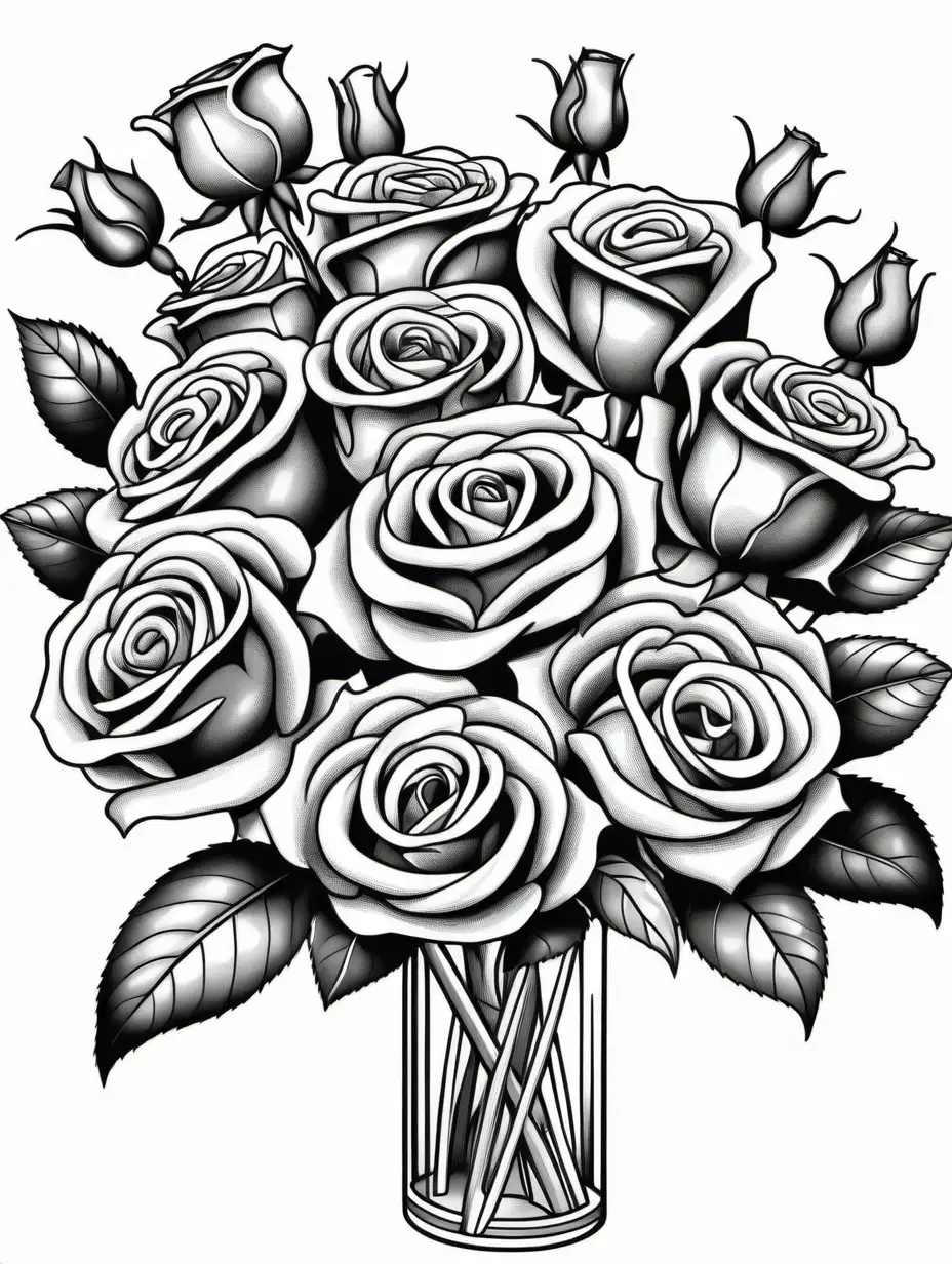 Adult Coloring Book with Zoomedout Rose Bouquet Cutout