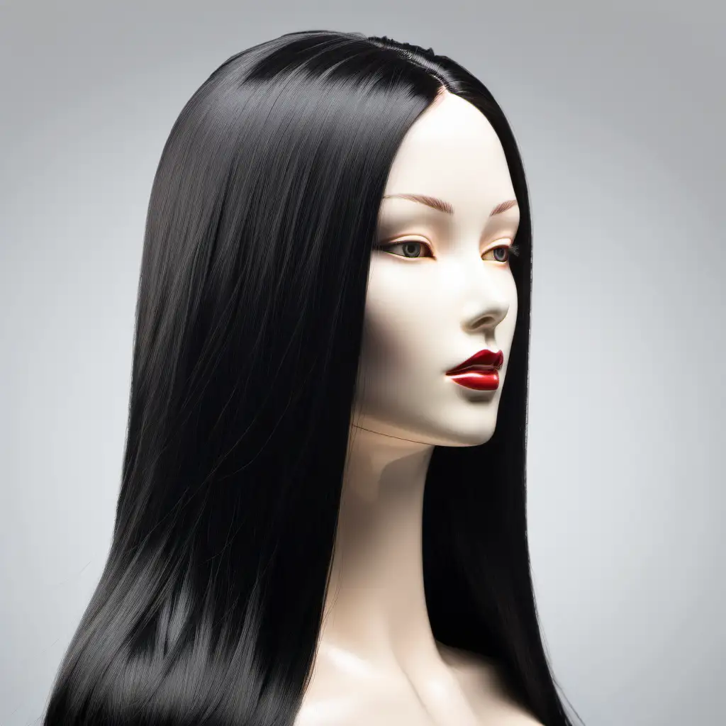 Elegant Mannequin Showcasing Long Straight Black Hair Fashion Display