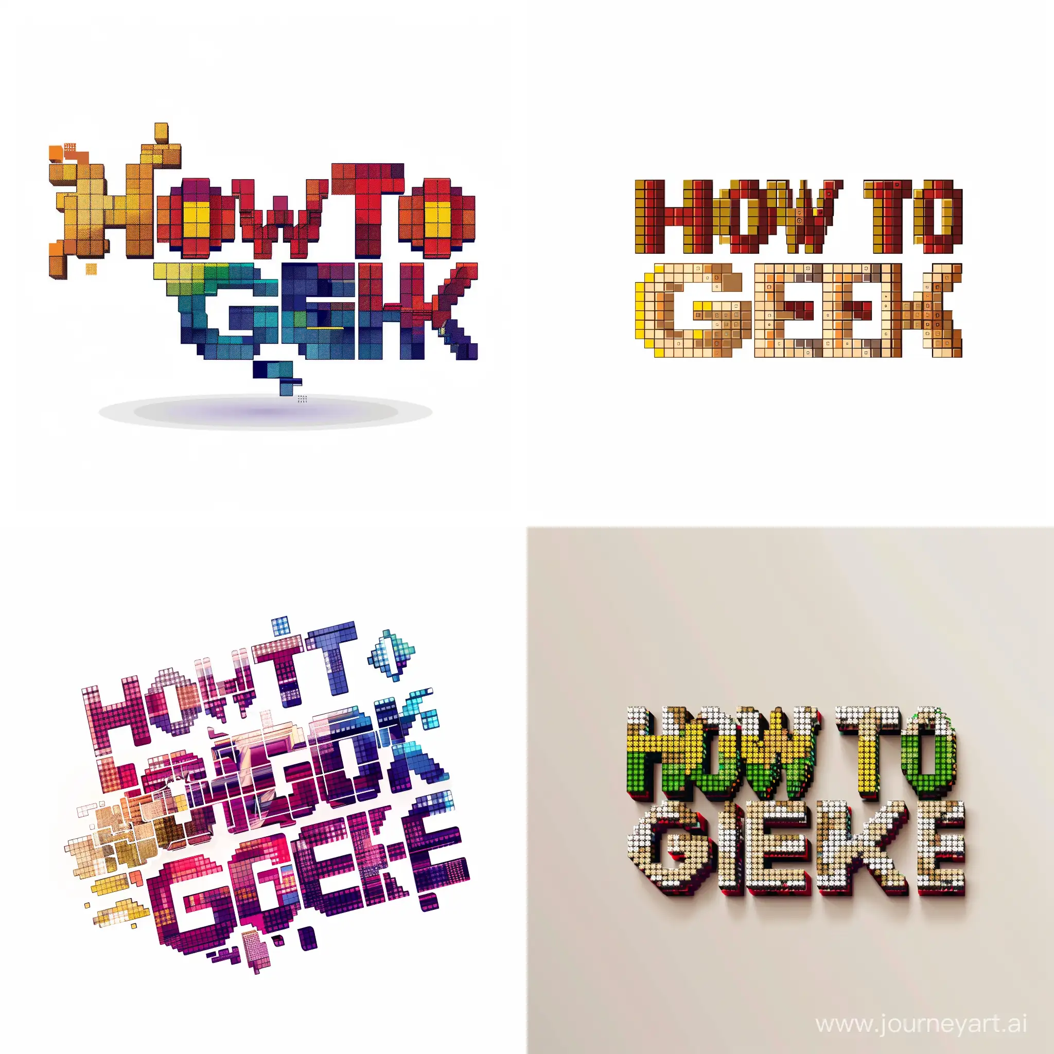 A logo made of a pixels text '' How-To Geek '' white background -- s 1000 