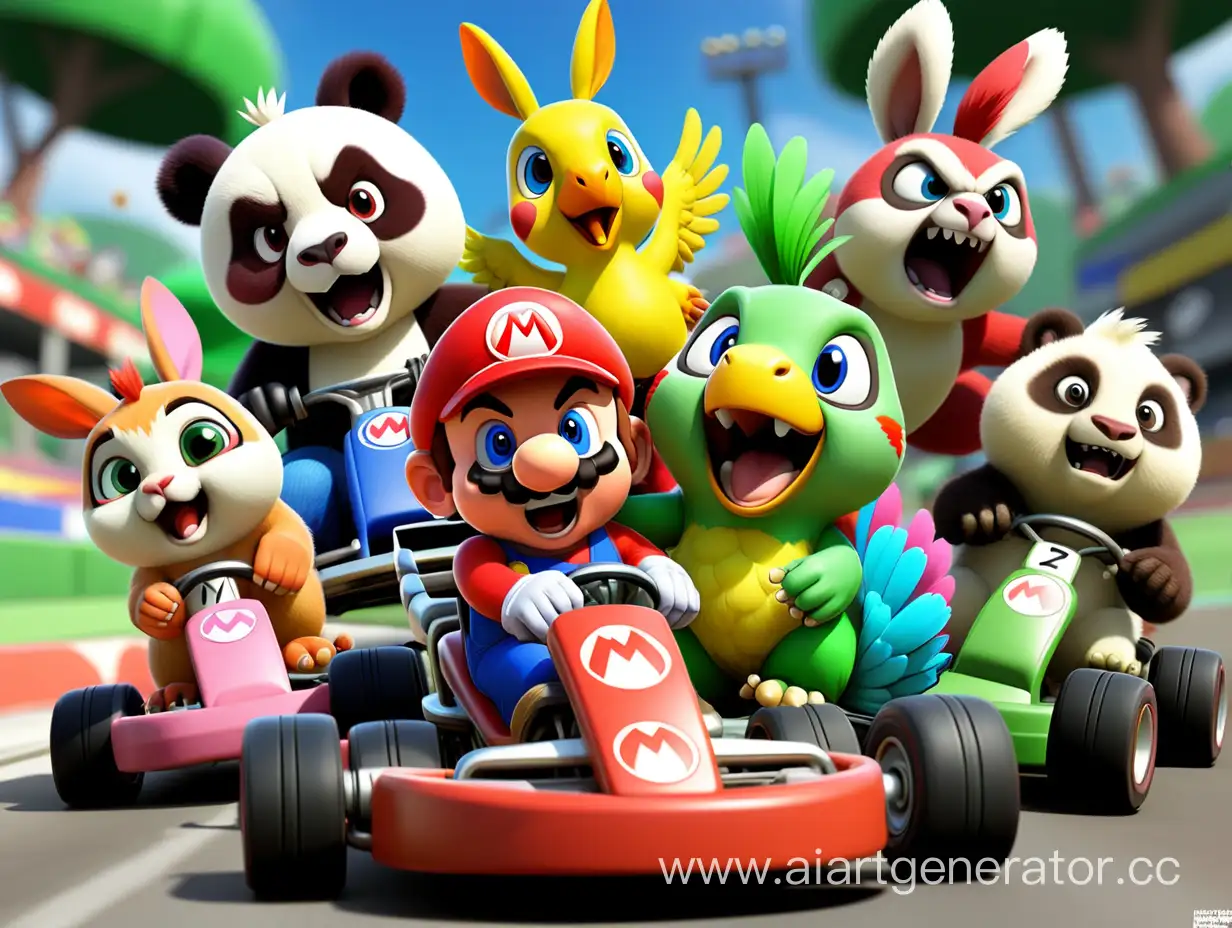 Animal-Grand-Prix-Parrot-Rabbit-Cat-Dog-Panda-Bear-Alpaca-Parakeet-Raccoon-Racing-Fun