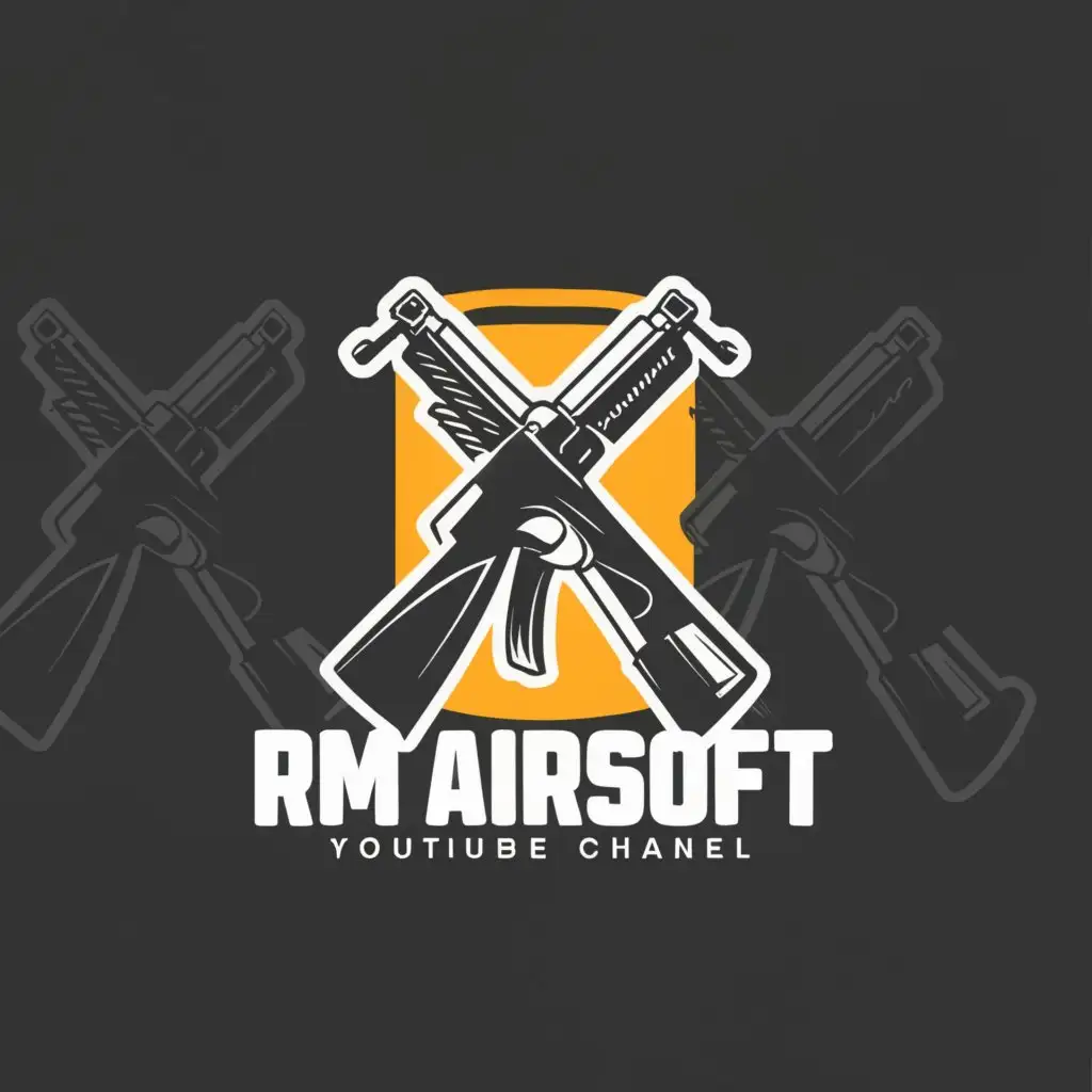 a logo design,with the text "RM Airsoft", main symbol:Logo with a replica of airsoft weapons for a YouTube channel,Moderate,clear background
