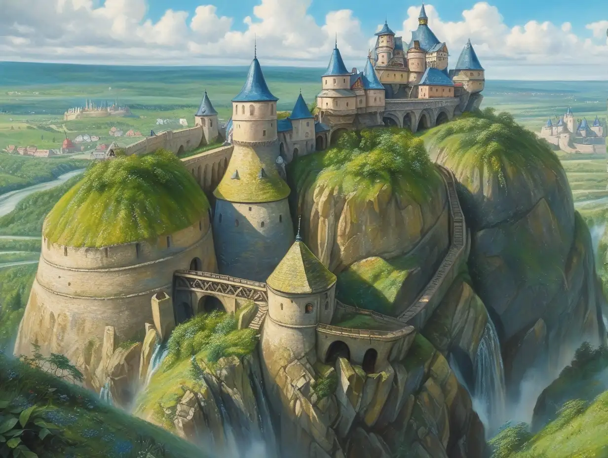 Kamianets-Podilskyi castle set on pandora from avatar, ghibli inspired painting