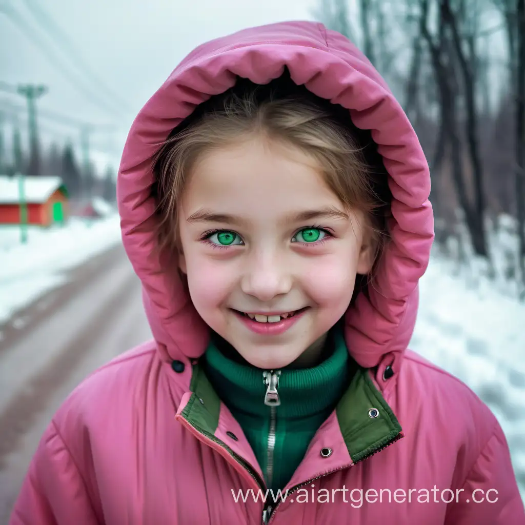 Adorable-12YearOld-Girl-in-Pink-Winter-Jacket-Smiles-in-Charming-Russian-Winter-Scene