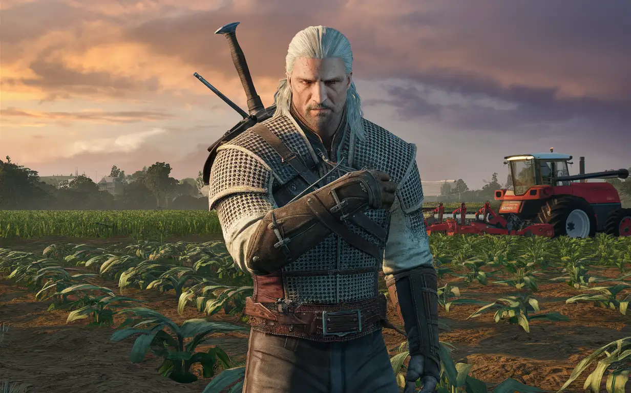 Geralt develops his collective farm in the game Farming Simulator 2013